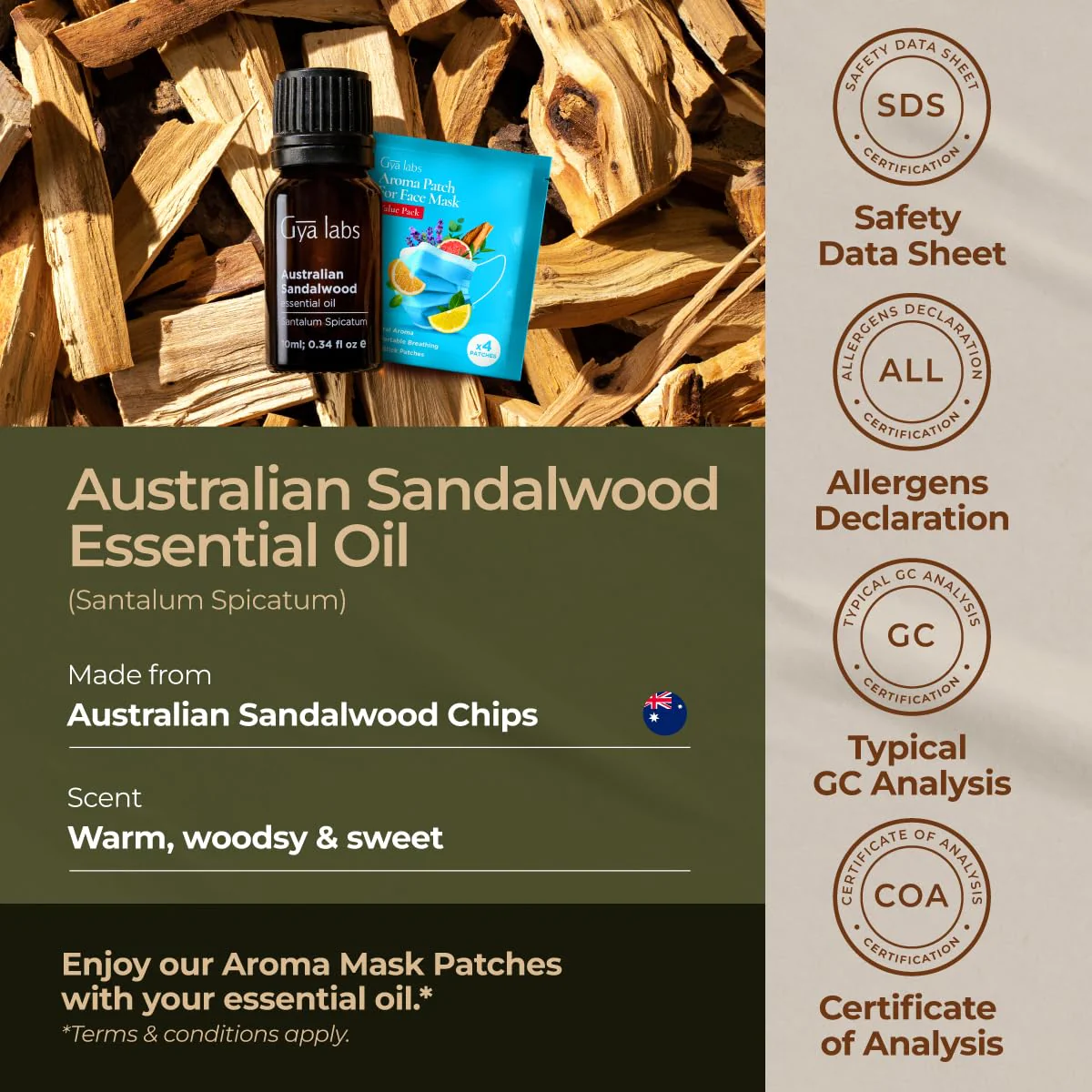 Gya Labs Australian Sandalwood Essential Oil for Skin & Hair - 0.34 Fl Oz - 100% Pure Natural Australian Sandalwood Oil for Diffuser, Aromatherapy Use & Candle Making - Warm Woodsy Scent - Image 2