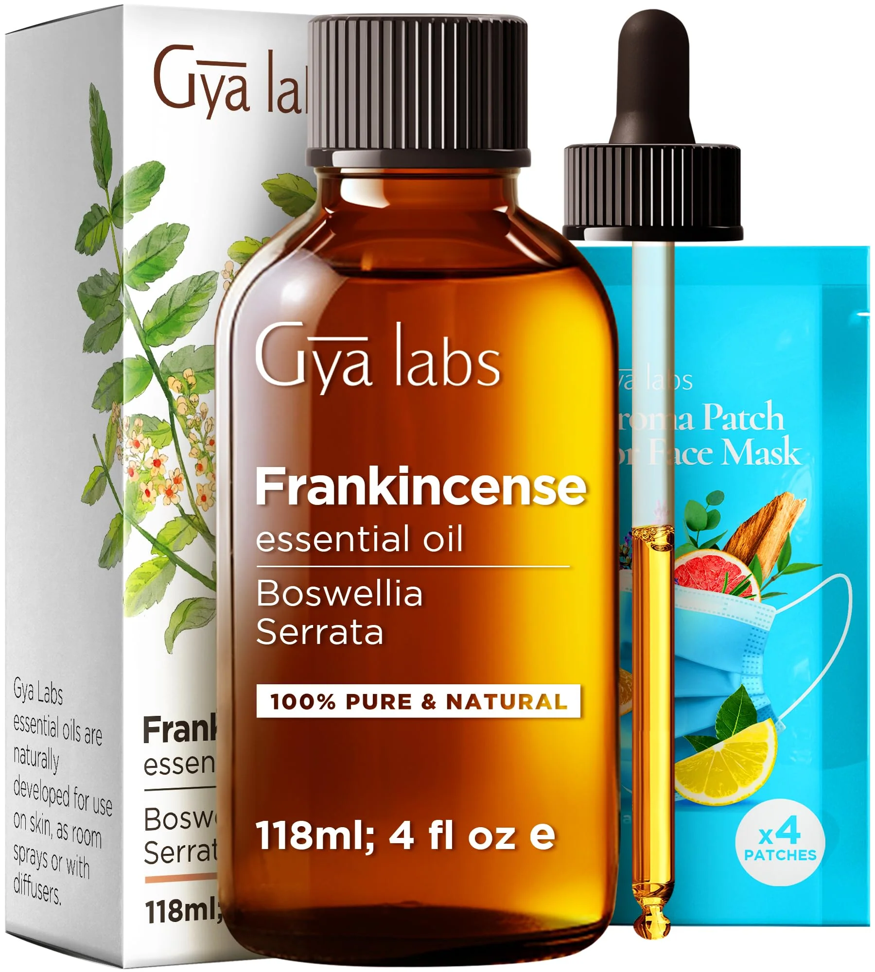 Gya Labs Frankincense Essential Oil - Huge 4 Fl Oz - 100% Pure Natural Frankincense Oil for Skin, Face, Body, Massages & Candle Making Scent - Premium Grade for Wellness & Comfort - Woody & Calming