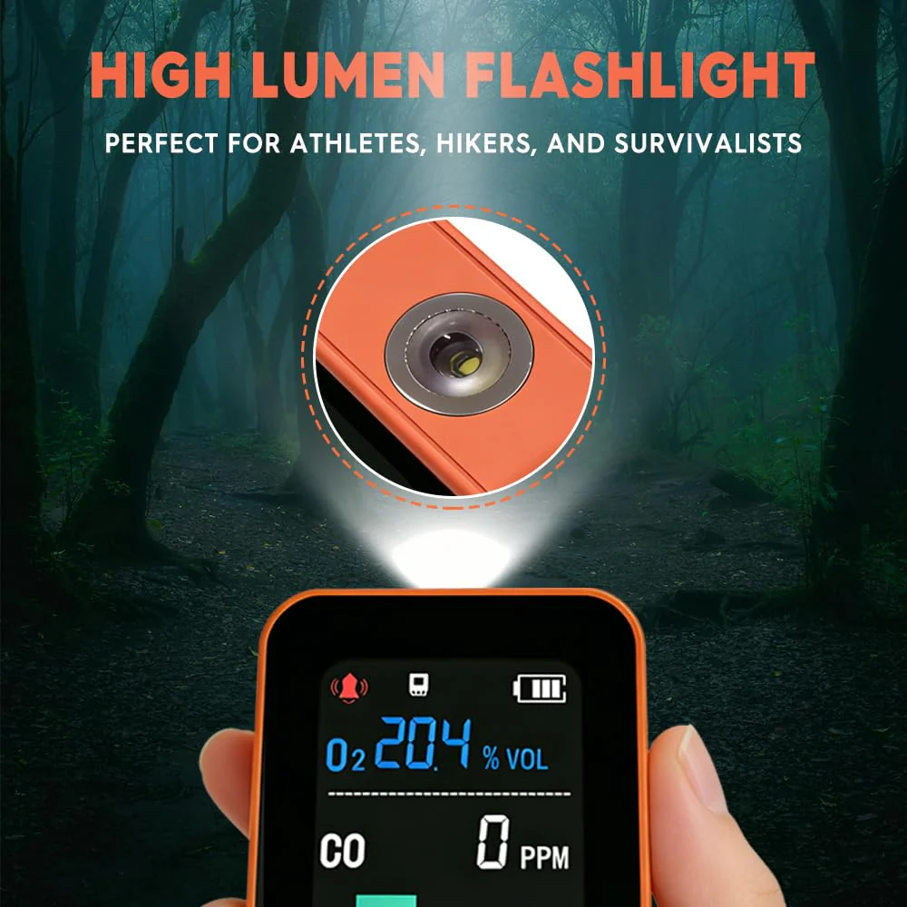 GZAIR 7-in-1 Portable Multi-Gas & Environmental Detector, O2/CO Monitor with Air Pressure, Temperature & Humidity Sensors, 3000mAh Rechargeable Device with SD Data Logging, Flashlight & Stopwatch - Image 7