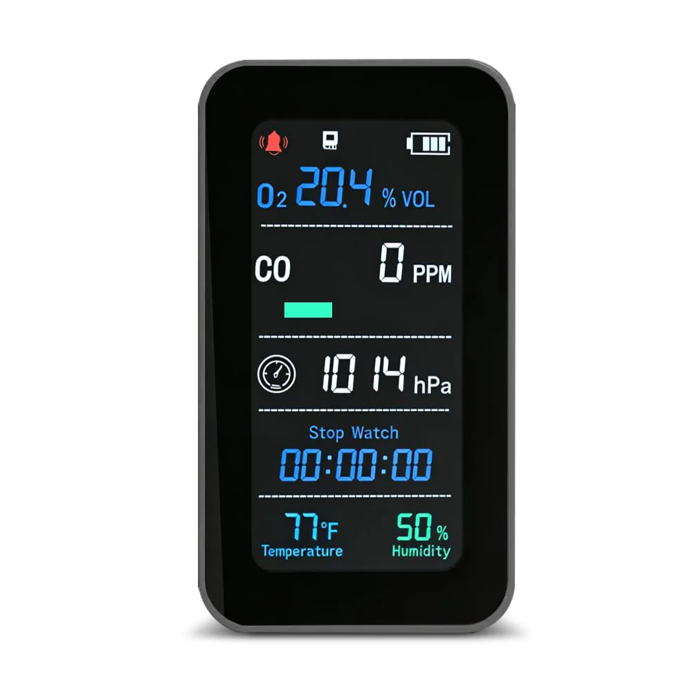 GZAIR Portable 7-in-1 Multi Gas Detector, O2 CO Gas Monitor with Temperature Humidity Air Pressure Sensors, Rechargeable Device with Data Logging and Flashlight - Image 2