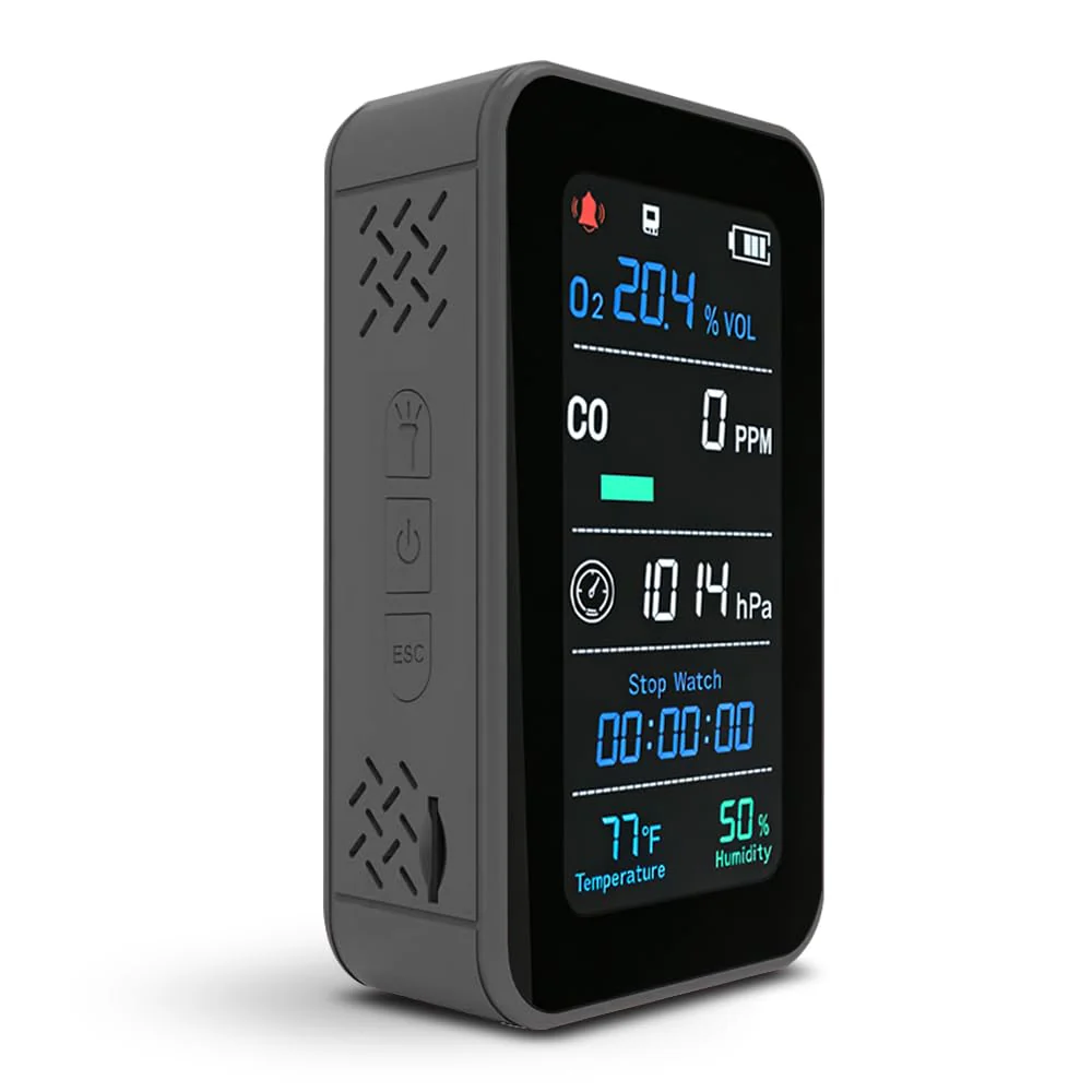 GZAIR Portable 7-in-1 Multi Gas Detector, O2 CO Gas Monitor with Temperature Humidity Air Pressure Sensors, Rechargeable Device with Data Logging and Flashlight - Image 3