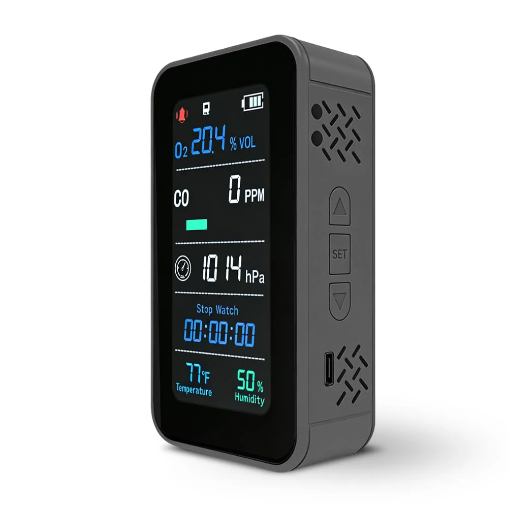 GZAIR Portable 7-in-1 Multi Gas Detector, O2 CO Gas Monitor with Temperature Humidity Air Pressure Sensors, Rechargeable Device with Data Logging and Flashlight - Image 4