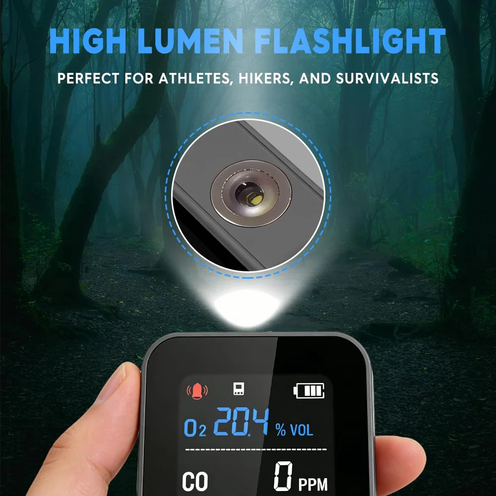 GZAIR Portable 7-in-1 Multi Gas Detector, O2 CO Gas Monitor with Temperature Humidity Air Pressure Sensors, Rechargeable Device with Data Logging and Flashlight - Image 7
