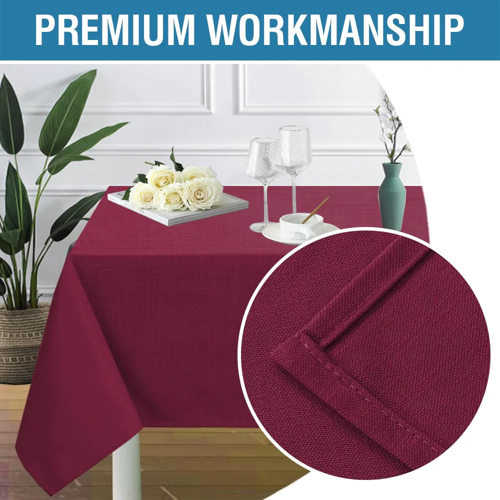 H.VERSAILTEX Linen Textured Table Cloths 60 x 120 Inch Premium Solid Tablecloth Spill-Proof Waterproof Table Cover for Dining Buffet Feature Extra Soft and Thick Fabric Wrinkle Free, Christmas Red - Image 4