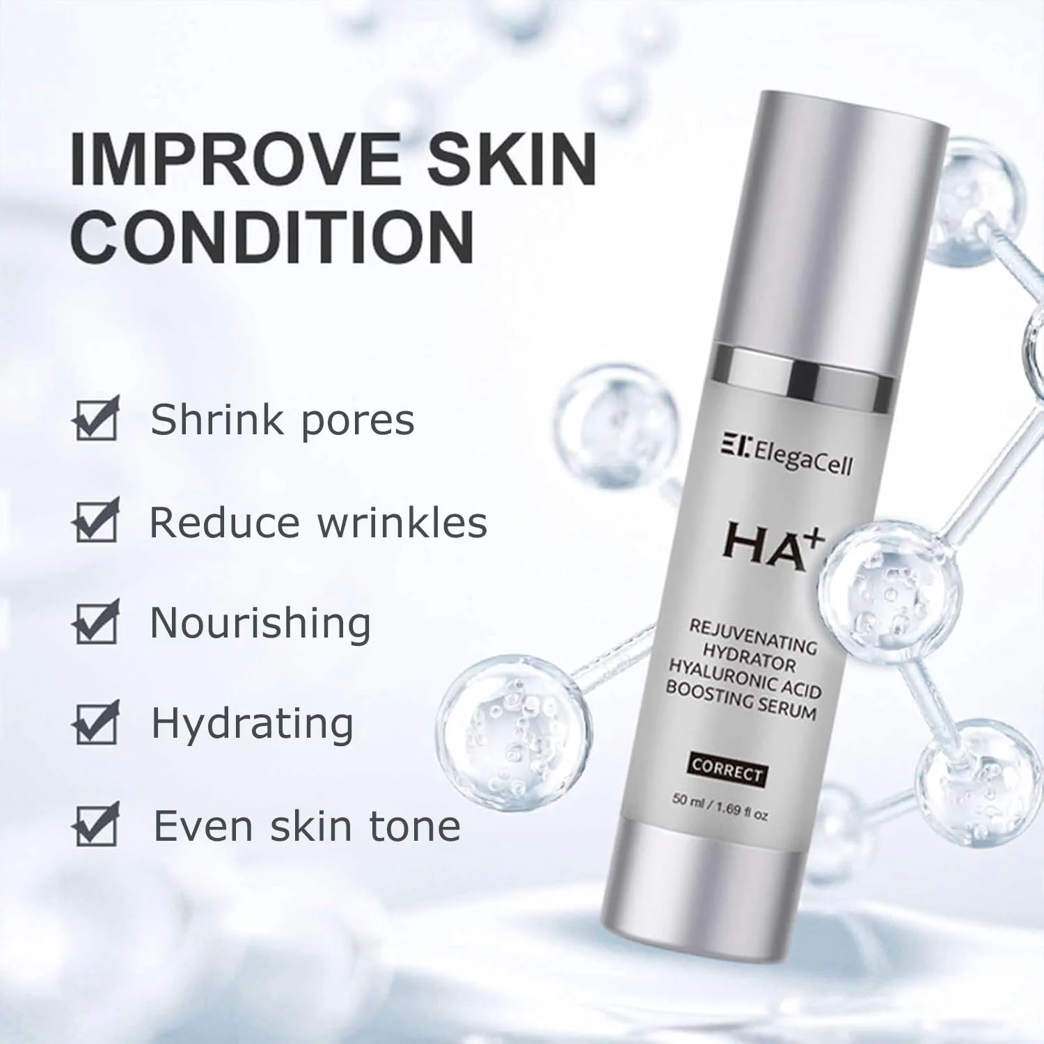 HACIRFE ElegaCell HA+ Rejuvenating Hydrator Skin Hyaluronic Acid Boosting Serum for Face, 1.69 oz Pump,Smooth Fine Lines and Wrinkles,Promotes 24-Hour Moisturization - Image 5