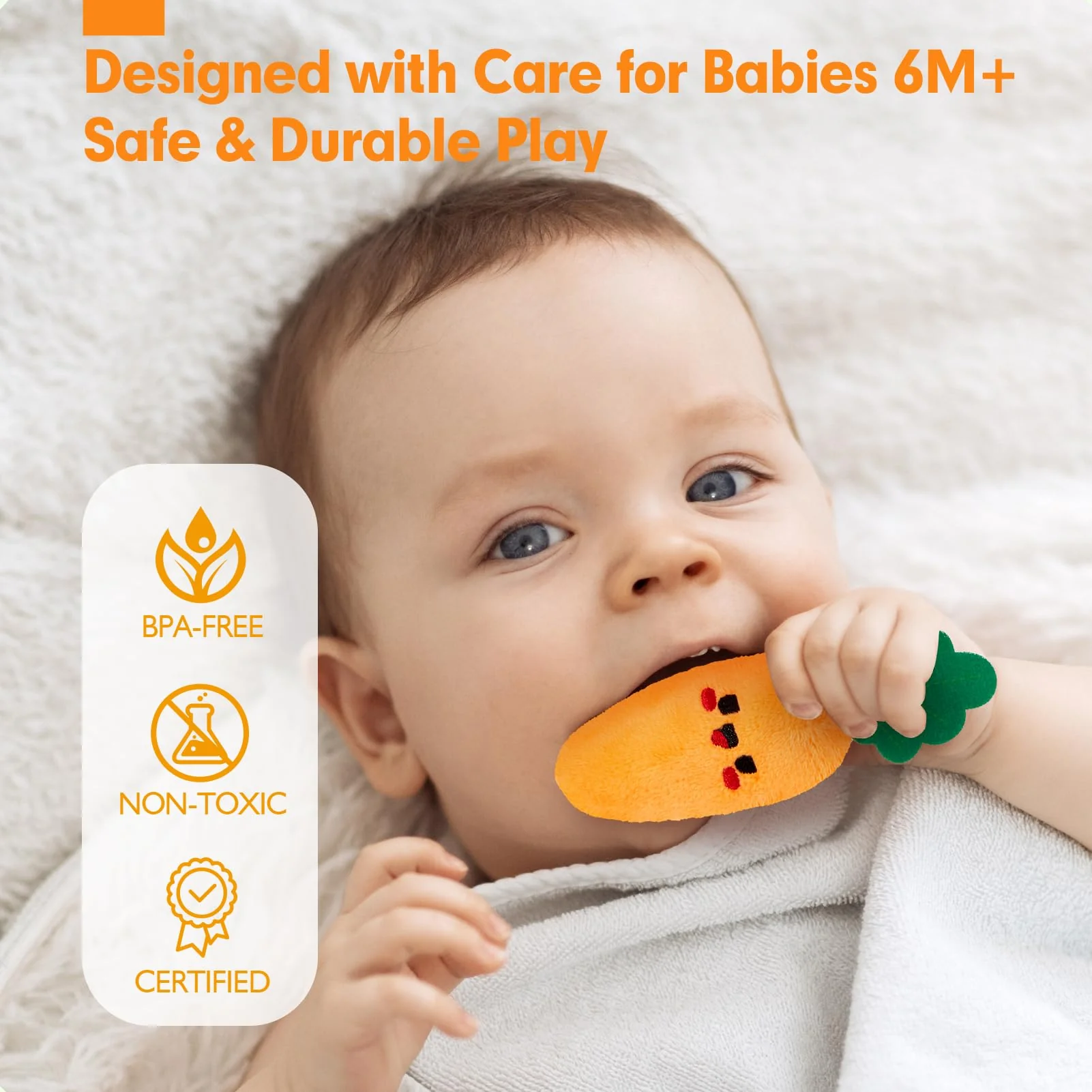 hahaland Baby Toys 6-12 Months - Fruits Vegetables Garden Plant Plush - 6 Month Old Toys Montessori Sensory Toy Carrot Flower with Rattles Mirror Squeaker Textures Crinkle Tissues Christmas Baby Gifts - Image 5