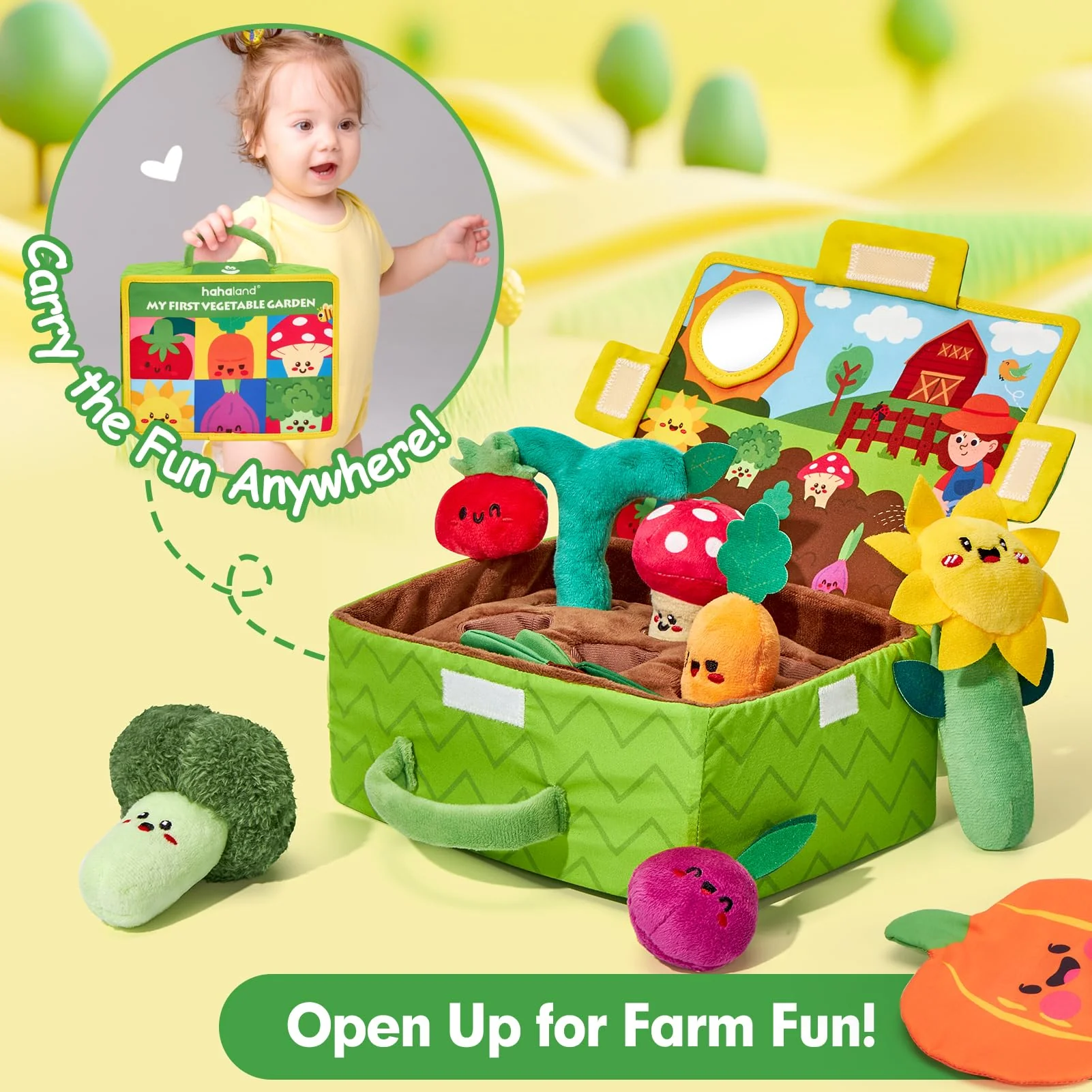 hahaland Baby Toys 6-12 Months - Fruits Vegetables Garden Plant Plush - 6 Month Old Toys Montessori Sensory Toy Carrot Flower with Rattles Mirror Squeaker Textures Crinkle Tissues Christmas Baby Gifts - Image 6