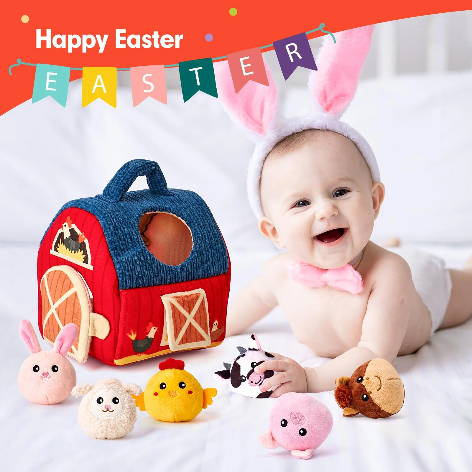hahaland Baby Toys 6-12 Months - Surprise Barn Stuffed Farm Animals, Rattle, Crinkle, Mirror, Montessori Toys for 6 Month Old Babies Sensory Balls Toddlers 1-3 Gifts Christmas Baby Stocking Stuffers - Image 2