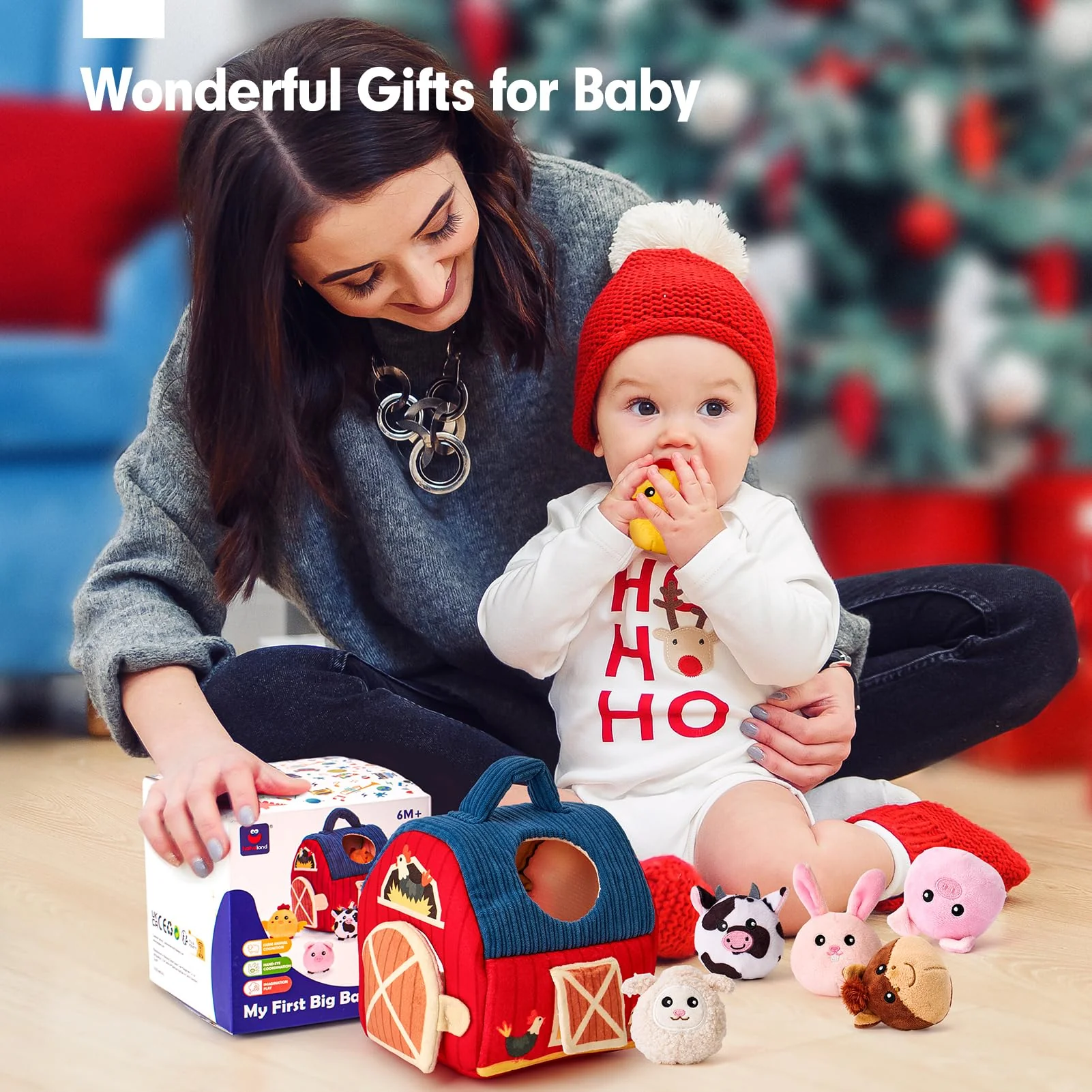 hahaland Baby Toys 6-12 Months - Surprise Barn Stuffed Farm Animals, Rattle, Crinkle, Mirror, Montessori Toys for 6 Month Old Babies Sensory Balls Toddlers 1-3 Gifts Christmas Baby Stocking Stuffers - Image 3