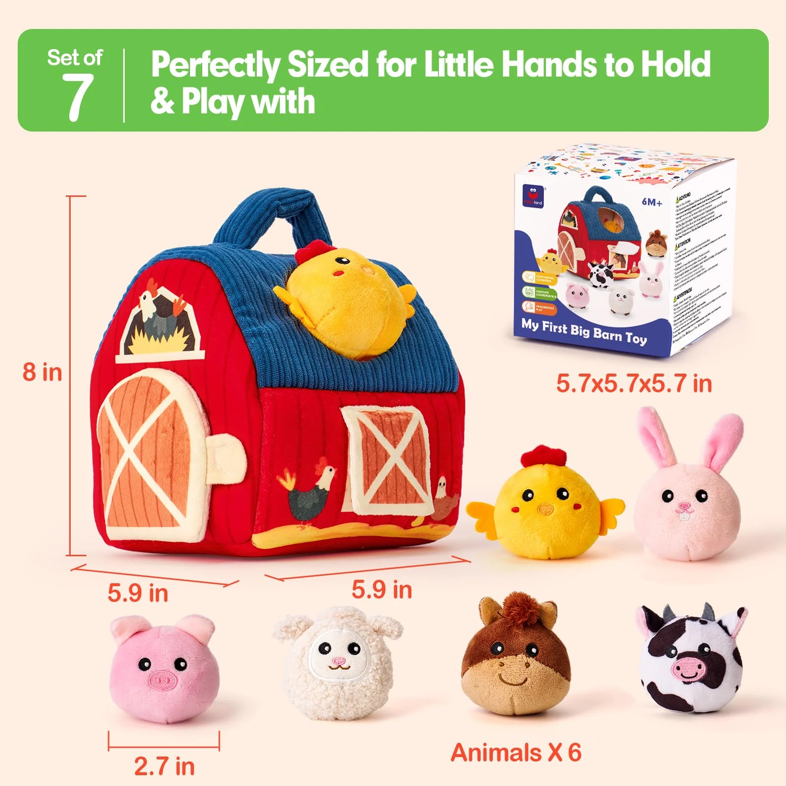 hahaland Baby Toys 6-12 Months - Surprise Barn Stuffed Farm Animals, Rattle, Crinkle, Mirror, Montessori Toys for 6 Month Old Babies Sensory Balls Toddlers 1-3 Gifts Christmas Baby Stocking Stuffers - Image 4