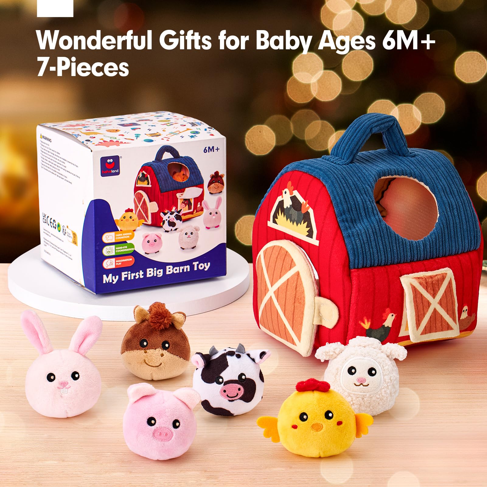 hahaland Baby Toys 6-12 Months - Surprise Barn Stuffed Farm Animals, Rattle, Crinkle, Mirror, Montessori Toys for 6 Month Old Babies Sensory Balls Toddlers 1-3 Gifts Christmas Baby Stocking Stuffers - Image 5
