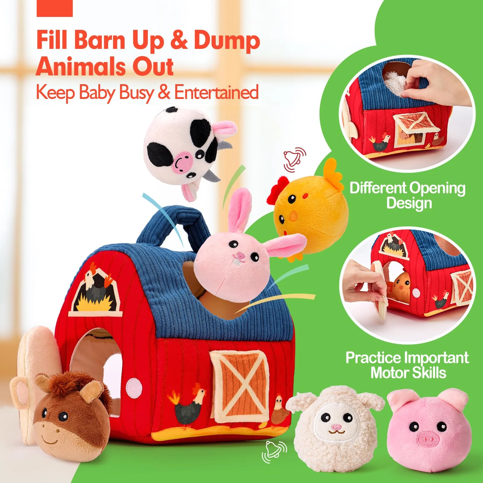 hahaland Baby Toys 6-12 Months - Surprise Barn Stuffed Farm Animals, Rattle, Crinkle, Mirror, Montessori Toys for 6 Month Old Babies Sensory Balls Toddlers 1-3 Gifts Christmas Baby Stocking Stuffers - Image 7