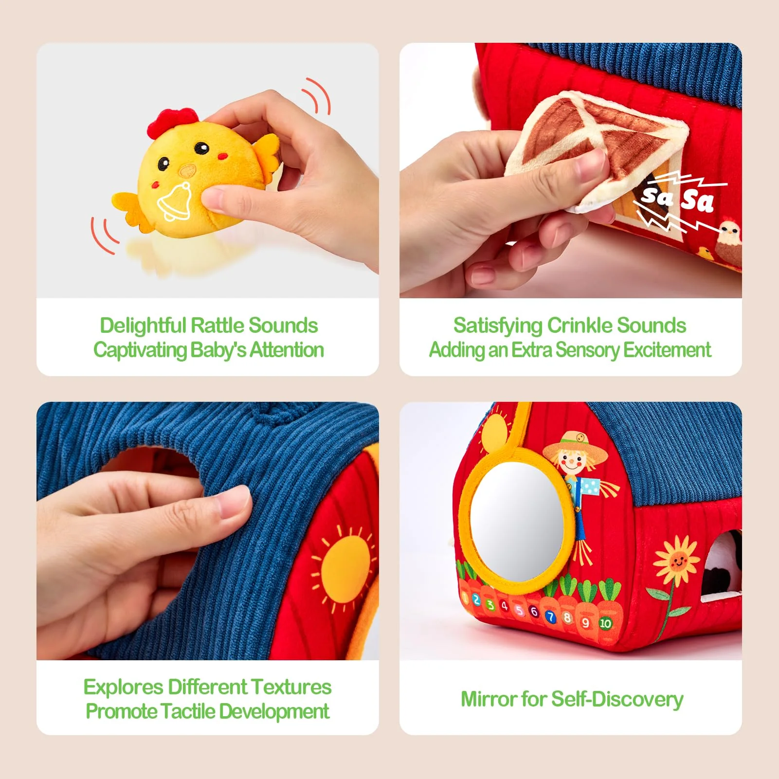 hahaland Baby Toys 6-12 Months - Surprise Barn Stuffed Farm Animals, Rattle, Crinkle, Mirror, Montessori Toys for 6 Month Old Babies Sensory Balls Toddlers 1-3 Gifts Christmas Baby Stocking Stuffers - Image 8