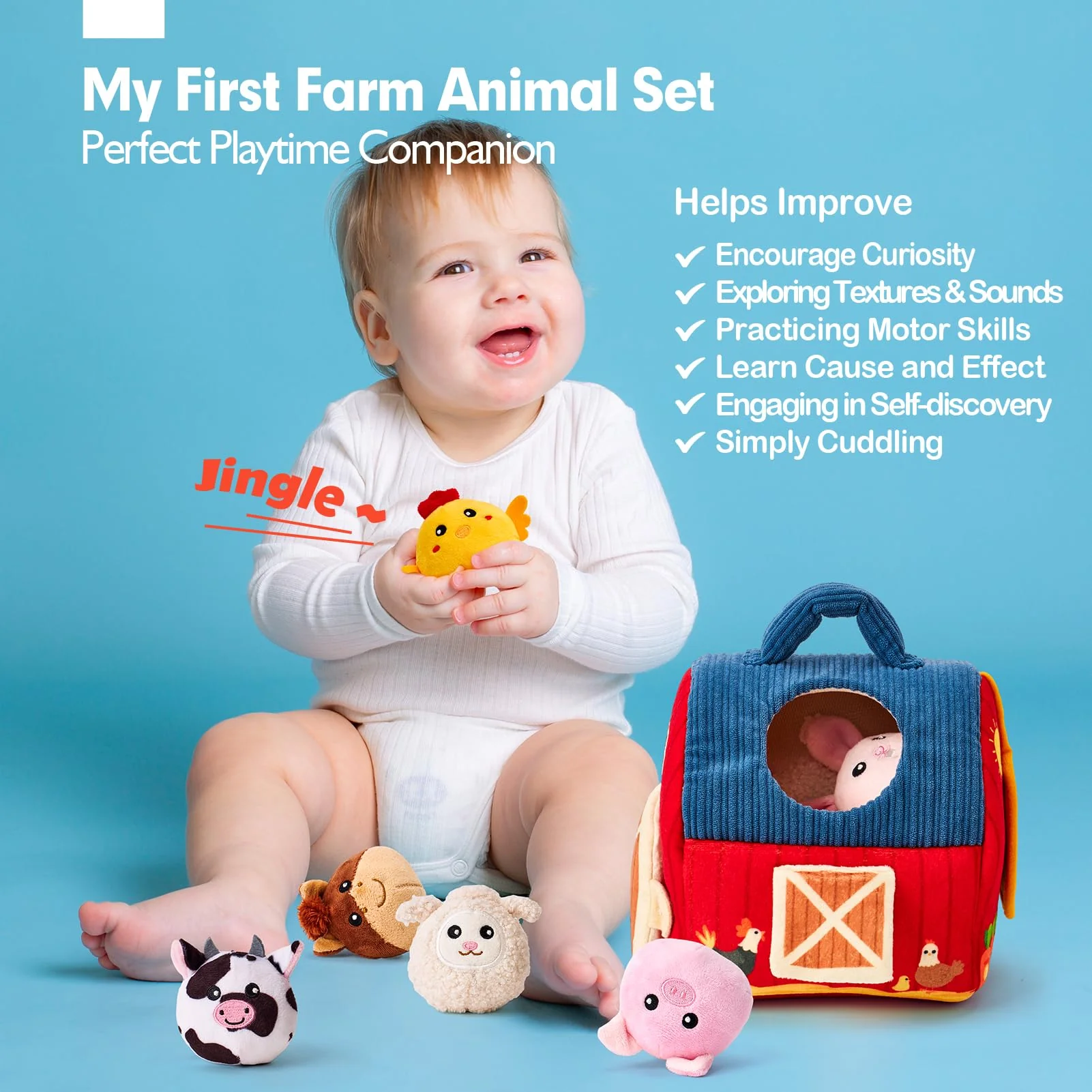 hahaland Baby Toys 6-12 Months - Surprise Barn Stuffed Farm Animals, Rattle, Crinkle, Mirror, Montessori Toys for 6 Month Old Babies Sensory Balls Toddlers 1-3 Gifts Christmas Baby Stocking Stuffers - Image 9