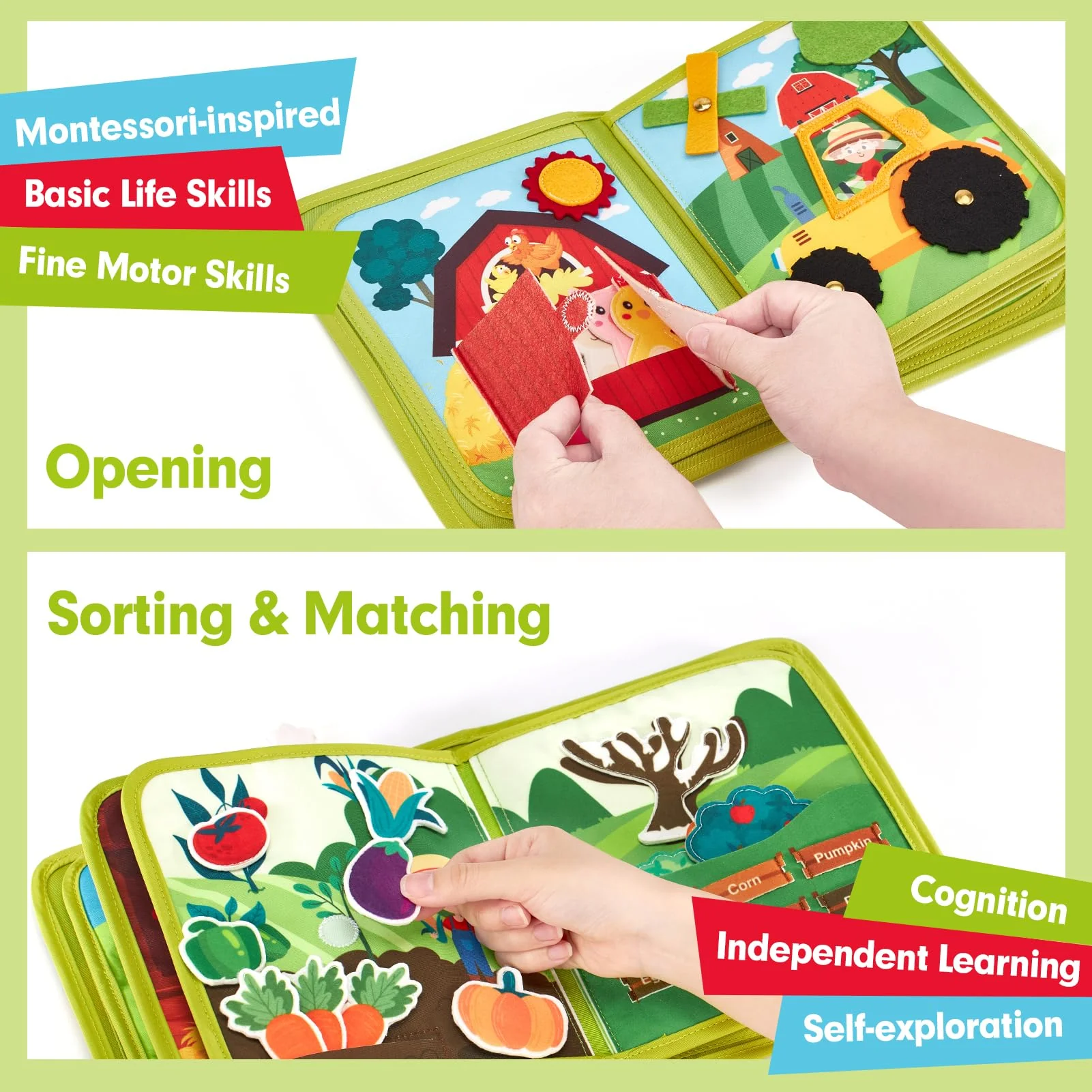 hahaland Busy Book for Toddlers 1-3 - Montessori Toys Busy Board for 1 Year Old Boy Gifts Girl Toys Educational Learning Quiet Activity Books Travel Toy One Year Old Birthday Christmas Toddler Gifts - Image 8