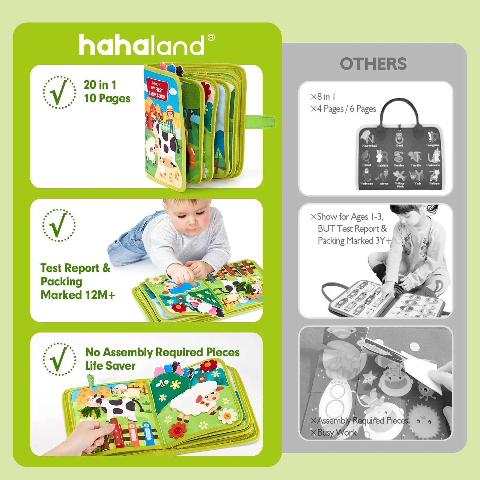 hahaland Busy Book for Toddlers 1-3 - Montessori Toys Busy Board for 1 Year Old Boy Gifts Girl Toys Educational Learning Quiet Activity Books Travel Toy One Year Old Birthday Christmas Toddler Gifts - Image 9