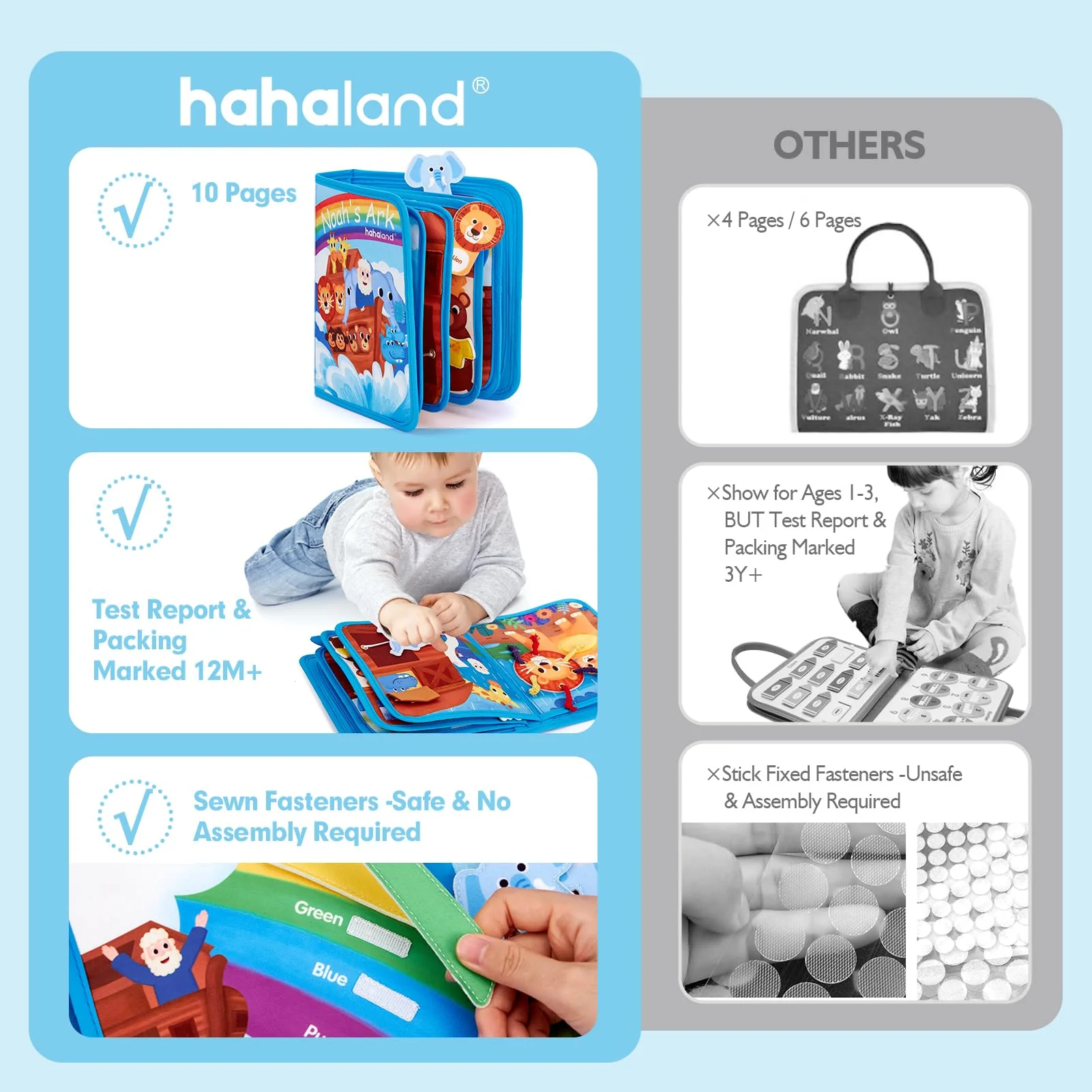 hahaland Noah's Ark Toy Busy Book for Toddlers 1-3 - Baptism Gifts for Boys Girls - Montessori Toys for 1 Year Old, Sensory Early Learning Educational One Year Old Boy Birthday Christmas Toddler Gifts - Image 4