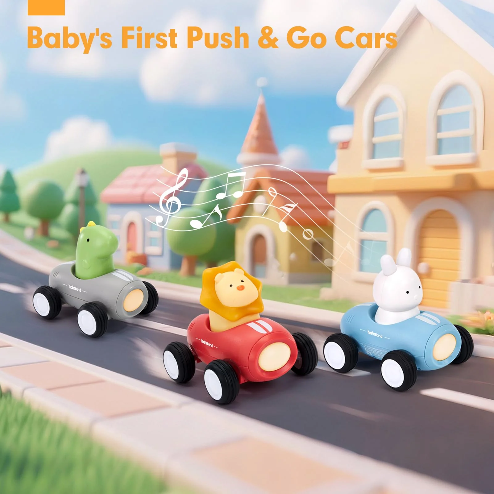 hahaland Toy Cars for Toddlers 1-3 - Push and Go Cars Musical Light up Toys for 1 Year Old Boy Gifts, Friction Powered Car Toddler Toys for One Year Old Birthday Christmas Baby Boy Girls Gifts, 3 PCS - Image 3