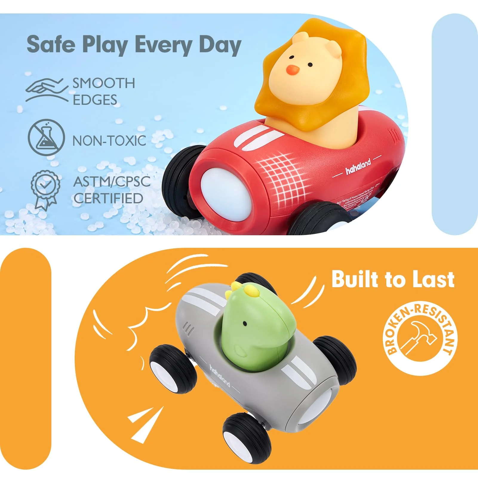 hahaland Toy Cars for Toddlers 1-3 - Push and Go Cars Musical Light up Toys for 1 Year Old Boy Gifts, Friction Powered Car Toddler Toys for One Year Old Birthday Christmas Baby Boy Girls Gifts, 3 PCS - Image 6