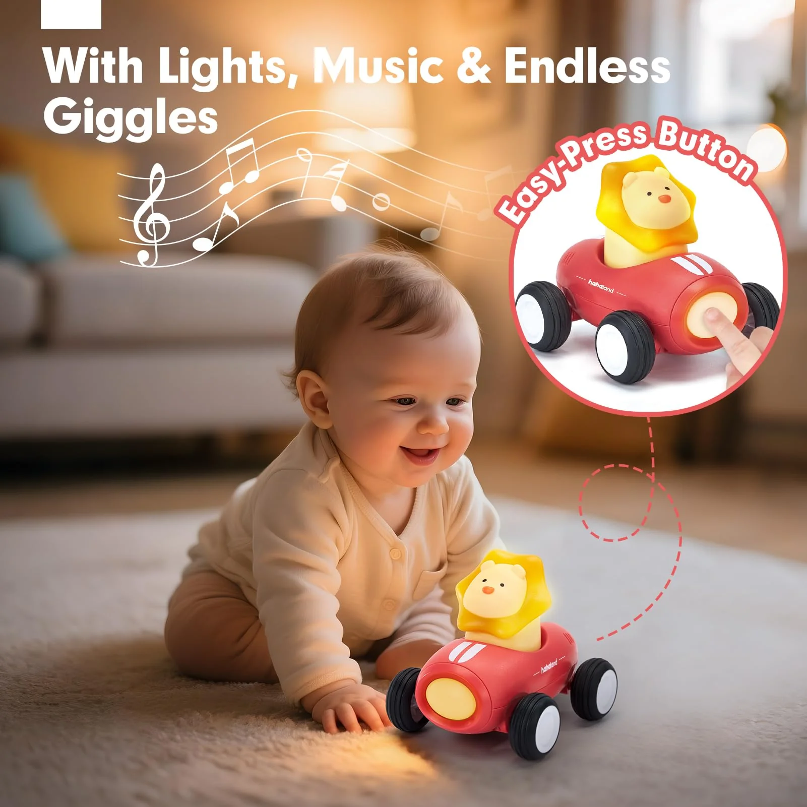 hahaland Toy Cars for Toddlers 1-3 - Push and Go Cars Musical Light up Toys for 1 Year Old Boy Gifts, Friction Powered Car Toddler Toys for One Year Old Birthday Christmas Baby Boy Girls Gifts, 3 PCS - Image 8