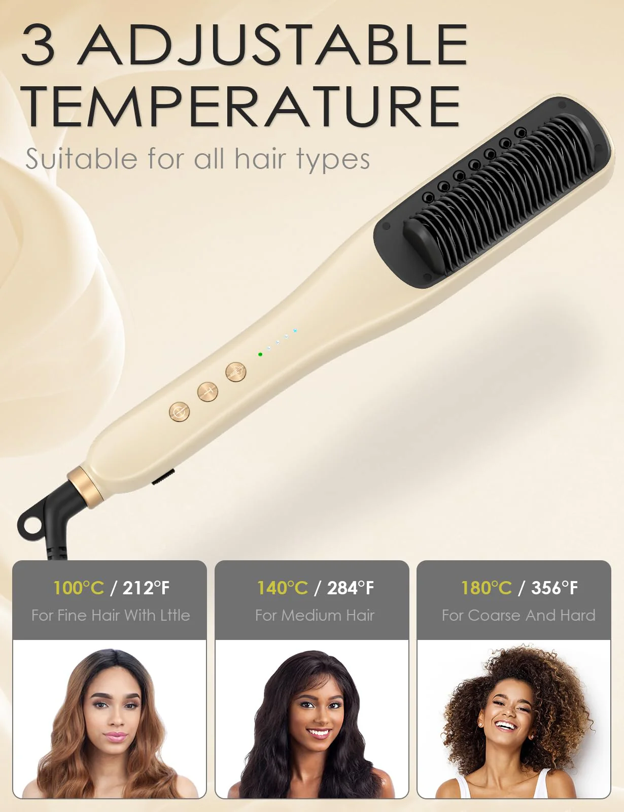 Hair Straightener Brush,Venxis Straightening Comb with Steam, 3 Temp Settings & 20s Fast Heating, 120 Voltage&30-Minute Auto Shut-Off, Steam Design for Hair Treatment - Image 3