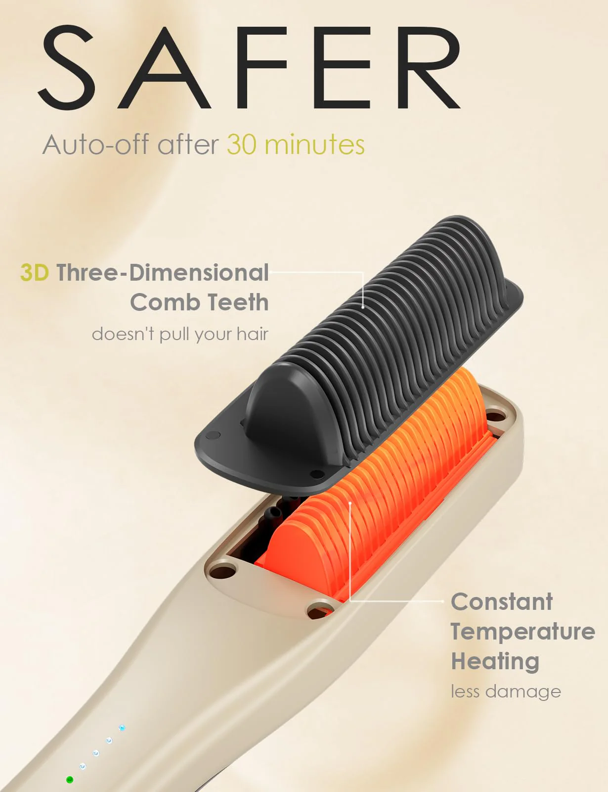 Hair Straightener Brush,Venxis Straightening Comb with Steam, 3 Temp Settings & 20s Fast Heating, 120 Voltage&30-Minute Auto Shut-Off, Steam Design for Hair Treatment - Image 5