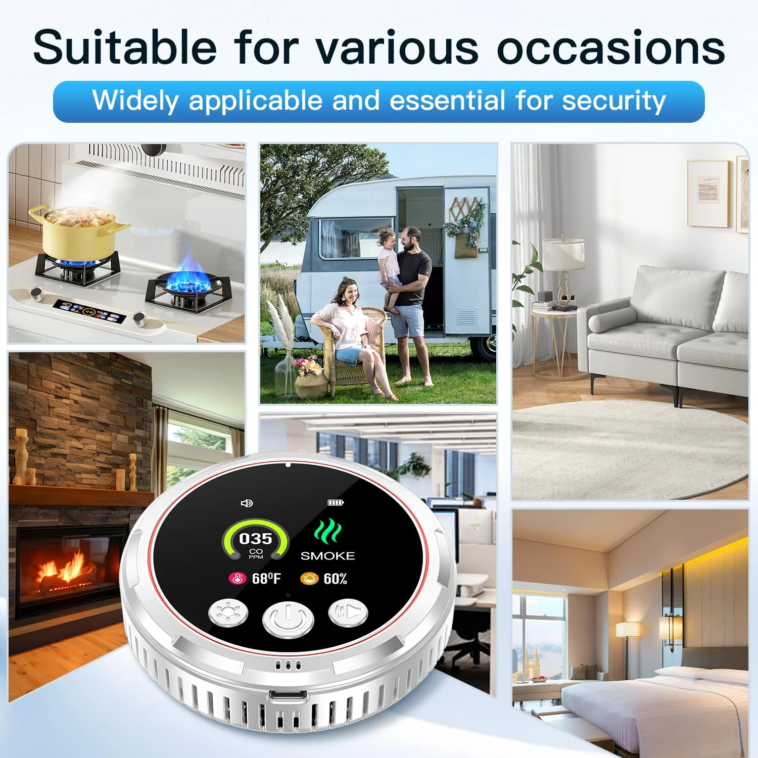 HAKINAKU 4-in-1 Ring Plug in Smoke & Carbon Monoxide Detectors Combination Built-in 1000mAh Backup Battery Plug&Play&Audible 85dB Smoke CO Temp Humidity Senor for Home Hotel Travel (White, 2 Pack) - Image 2