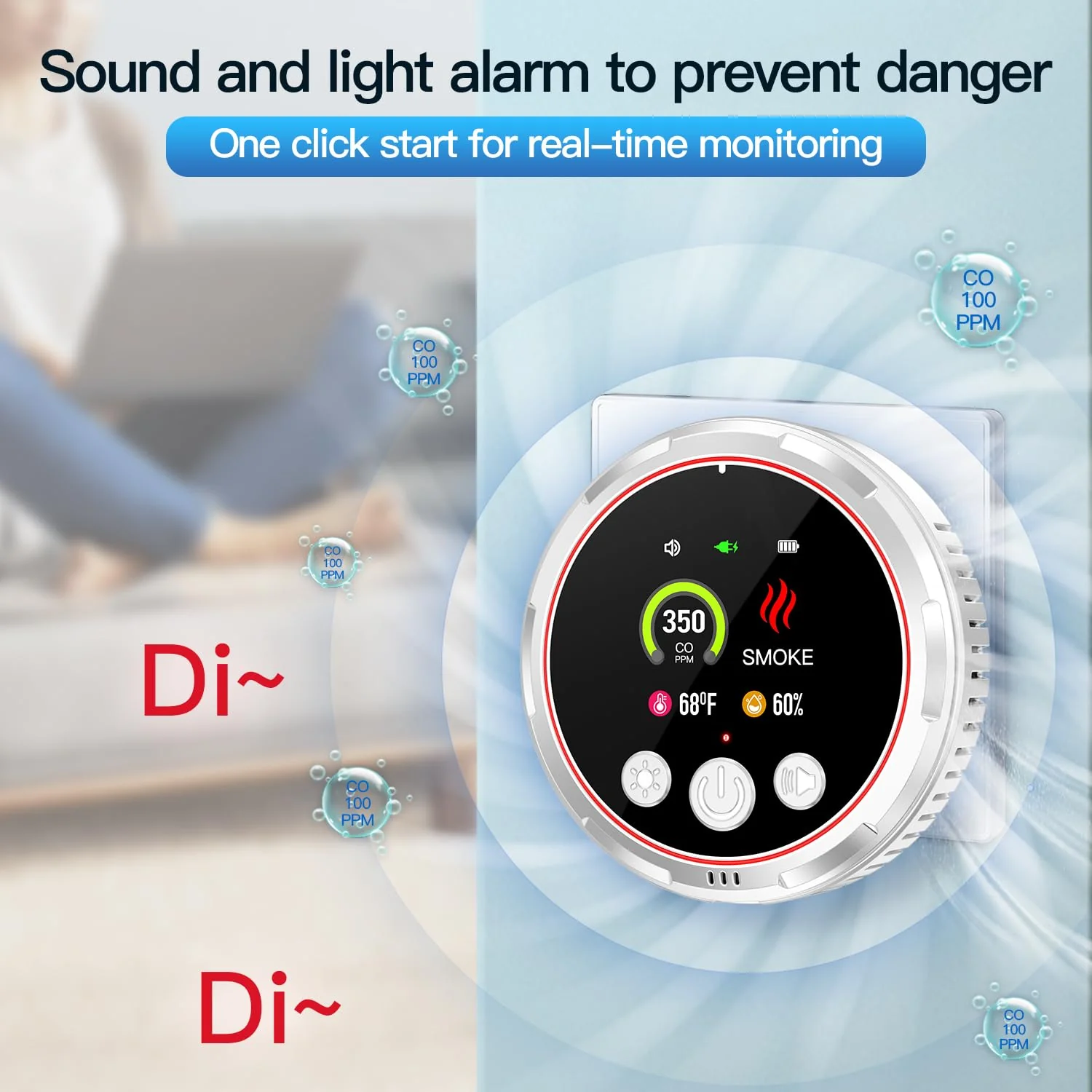 HAKINAKU 4-in-1 Ring Plug in Smoke & Carbon Monoxide Detectors Combination Built-in 1000mAh Backup Battery Plug&Play&Audible 85dB Smoke CO Temp Humidity Senor for Home Hotel Travel (White, 2 Pack) - Image 6