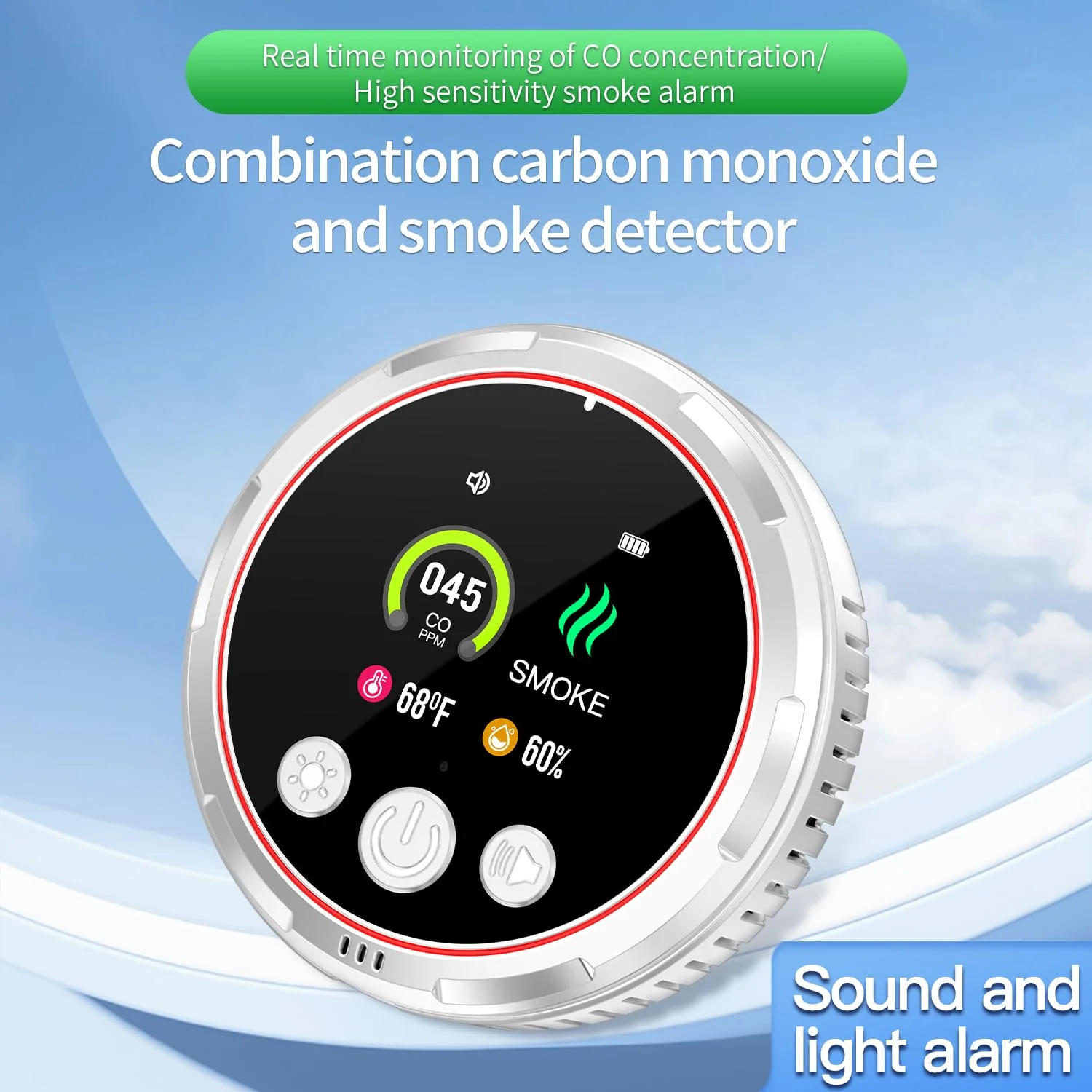 HAKINAKU 4-in-1 Ring Plug in Smoke & Carbon Monoxide Detectors Combination Built-in 1000mAh Backup Battery Plug&Play&Audible 85dB Smoke CO Temp Humidity Senor for Home Hotel Travel (White, 2 Pack) - Image 7