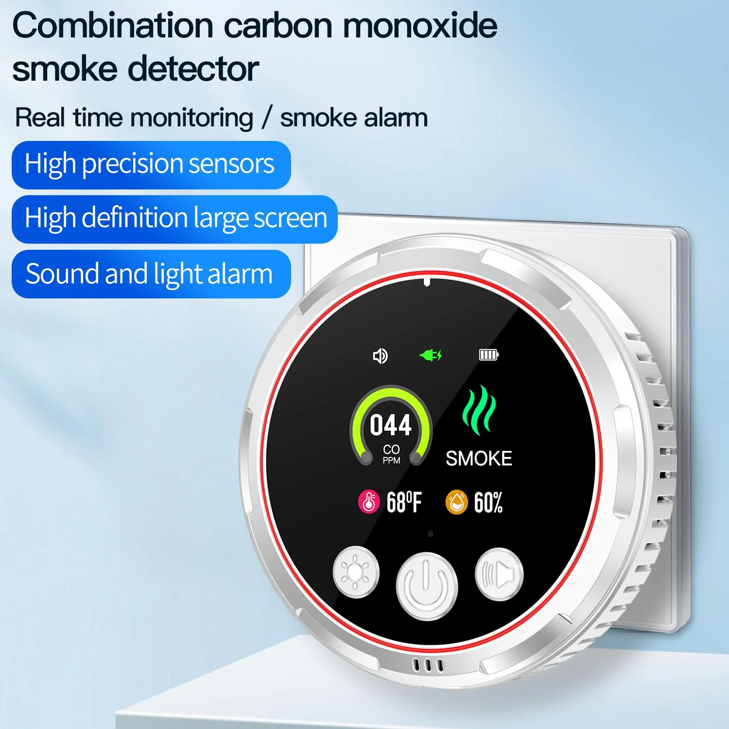 HAKINAKU 4-in-1 Ring Plug in Smoke & Carbon Monoxide Detectors Combination Built-in 1000mAh Backup Battery Plug&Play&Audible 85dB Smoke CO Temp Humidity Senor for Home Hotel Travel (White, 2 Pack) - Image 8