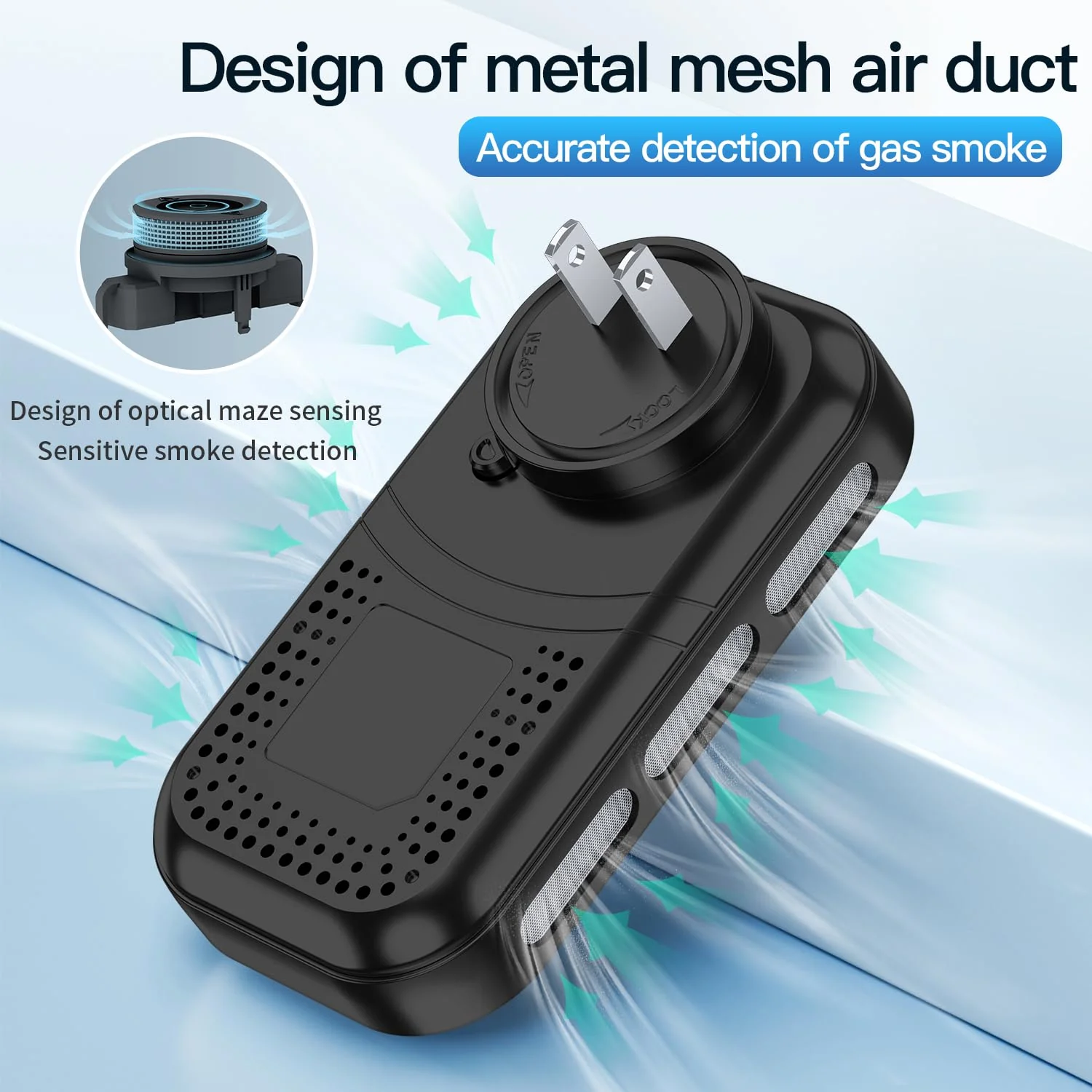 HAKINAKU 4IN1 Plug in Smoke & Carbon Monoxide Detector Combination Builti-in 2000 mAh Backup Battery HD Screen [Smoke CO Temp Humidity Sensor] Alarm for Home Travel Hotel Indoor (Black) - Image 2