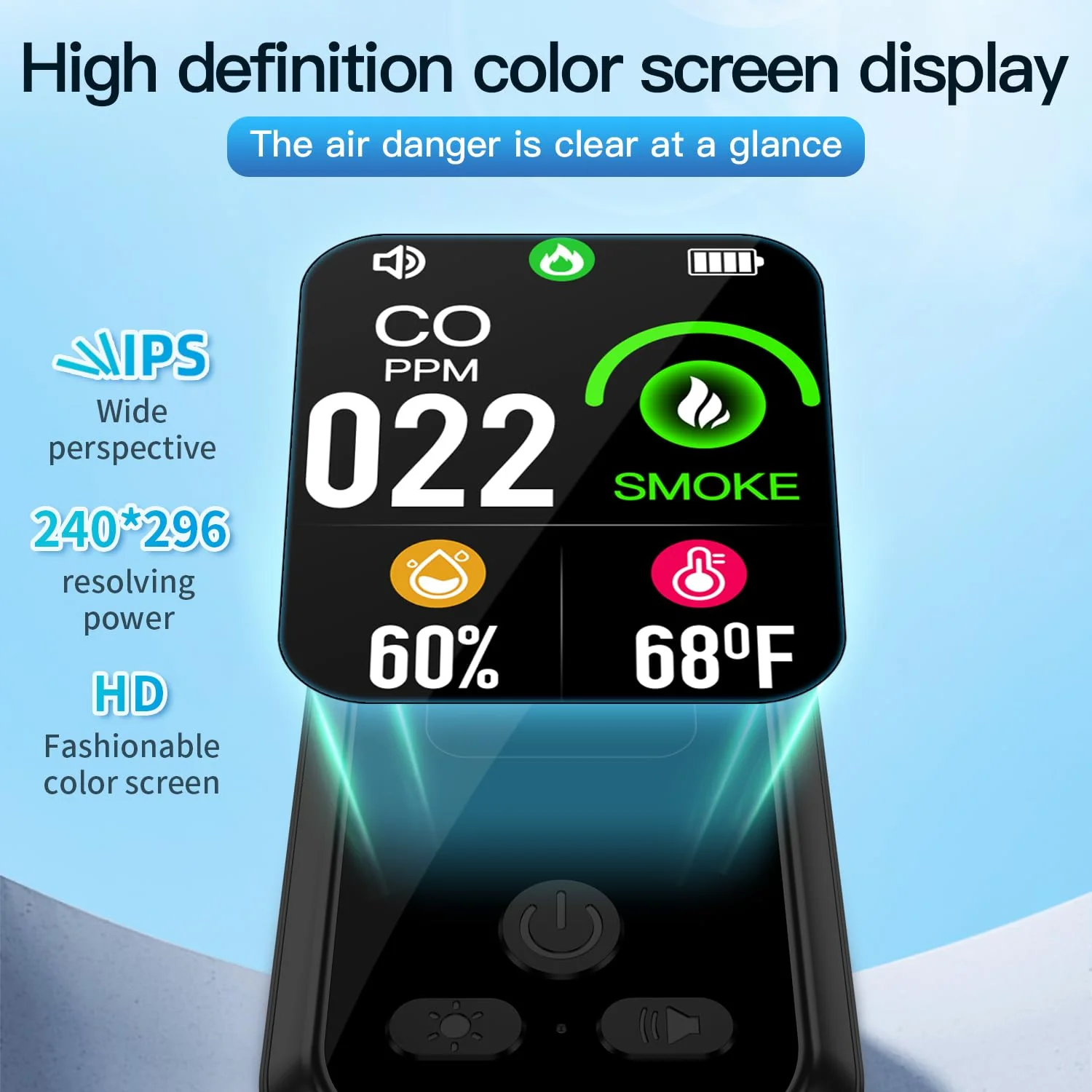 HAKINAKU 4IN1 Plug in Smoke & Carbon Monoxide Detector Combination Builti-in 2000 mAh Backup Battery HD Screen [Smoke CO Temp Humidity Sensor] Alarm for Home Travel Hotel Indoor (Black) - Image 4