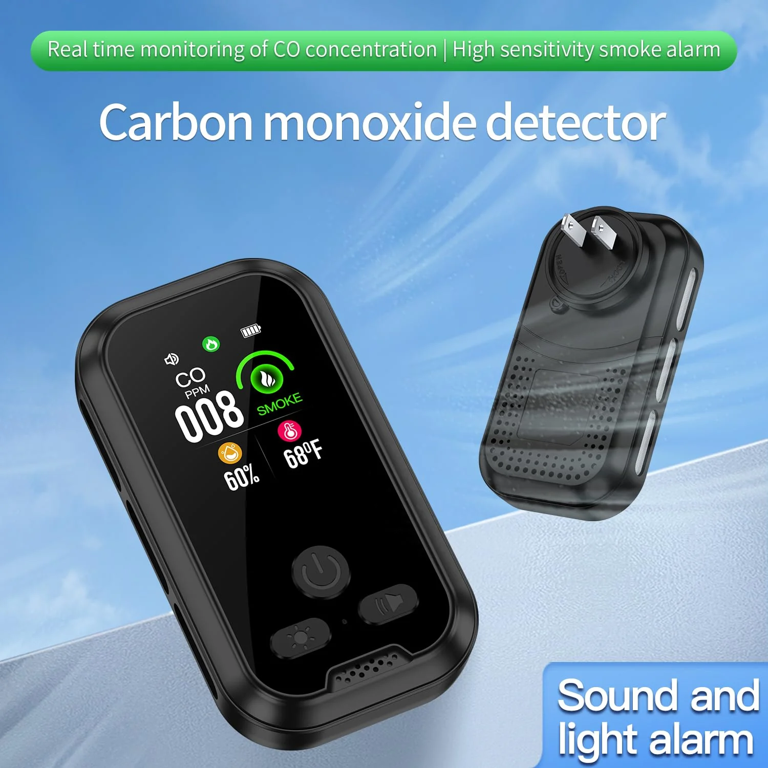 HAKINAKU 4IN1 Plug in Smoke & Carbon Monoxide Detector Combination Builti-in 2000 mAh Backup Battery HD Screen [Smoke CO Temp Humidity Sensor] Alarm for Home Travel Hotel Indoor (Black) - Image 6