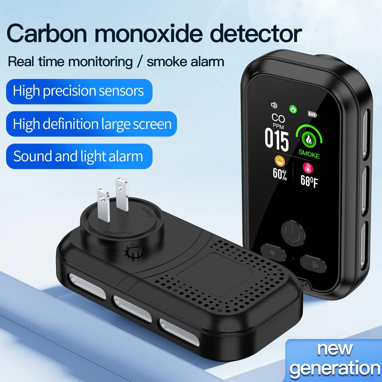 HAKINAKU 4IN1 Plug in Smoke & Carbon Monoxide Detector Combination Builti-in 2000 mAh Backup Battery HD Screen [Smoke CO Temp Humidity Sensor] Alarm for Home Travel Hotel Indoor (Black) - Image 7