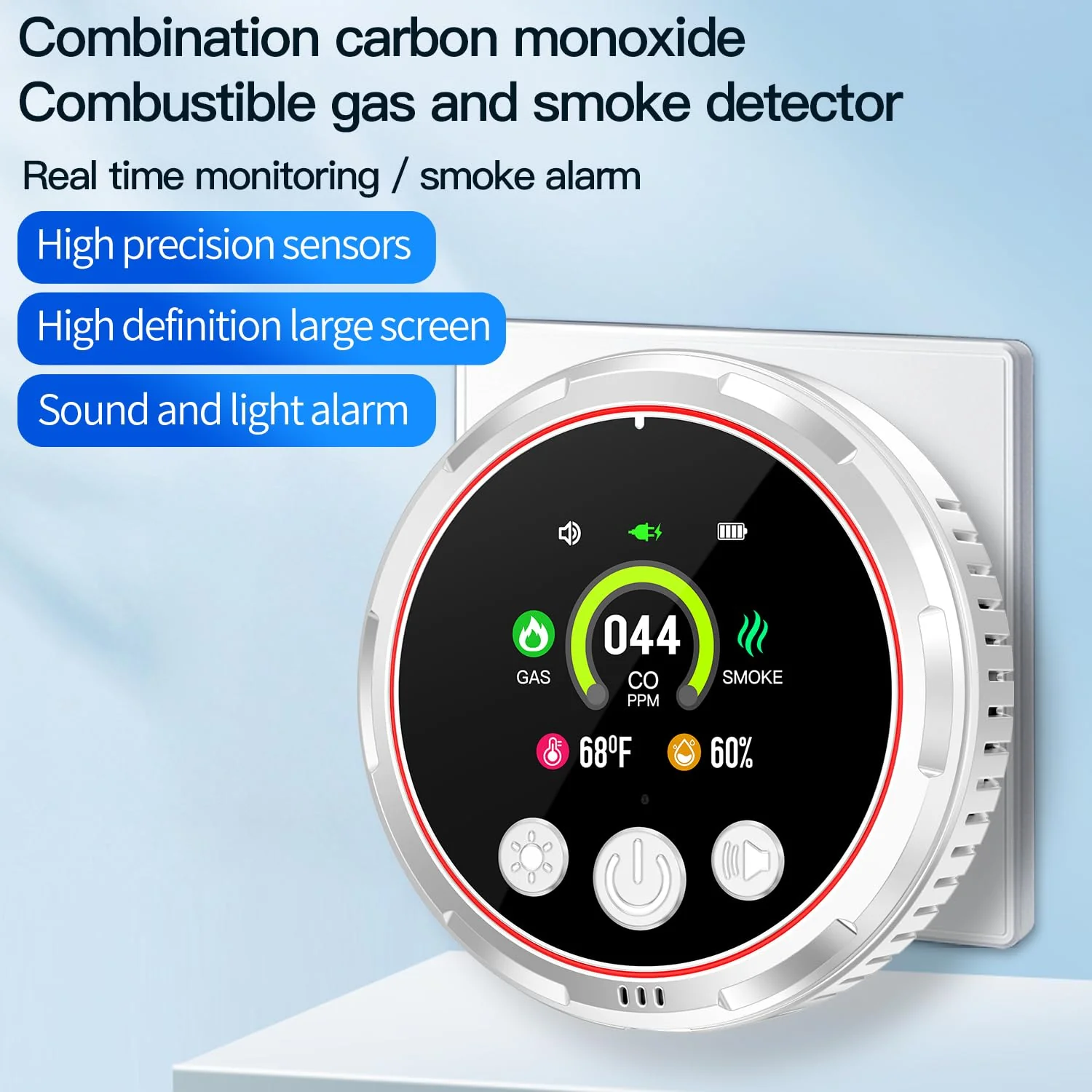 HAKINAKU 5-in-1 Ring Plug in Natural Gas & Smoke & Carbon Monoxide Detectors Combination Built-in 1000mAh Backup Battery 85dB Smoke CO Temp Humidity Senor for Home Hotel Travel (White, 1 Pack) - Image 8