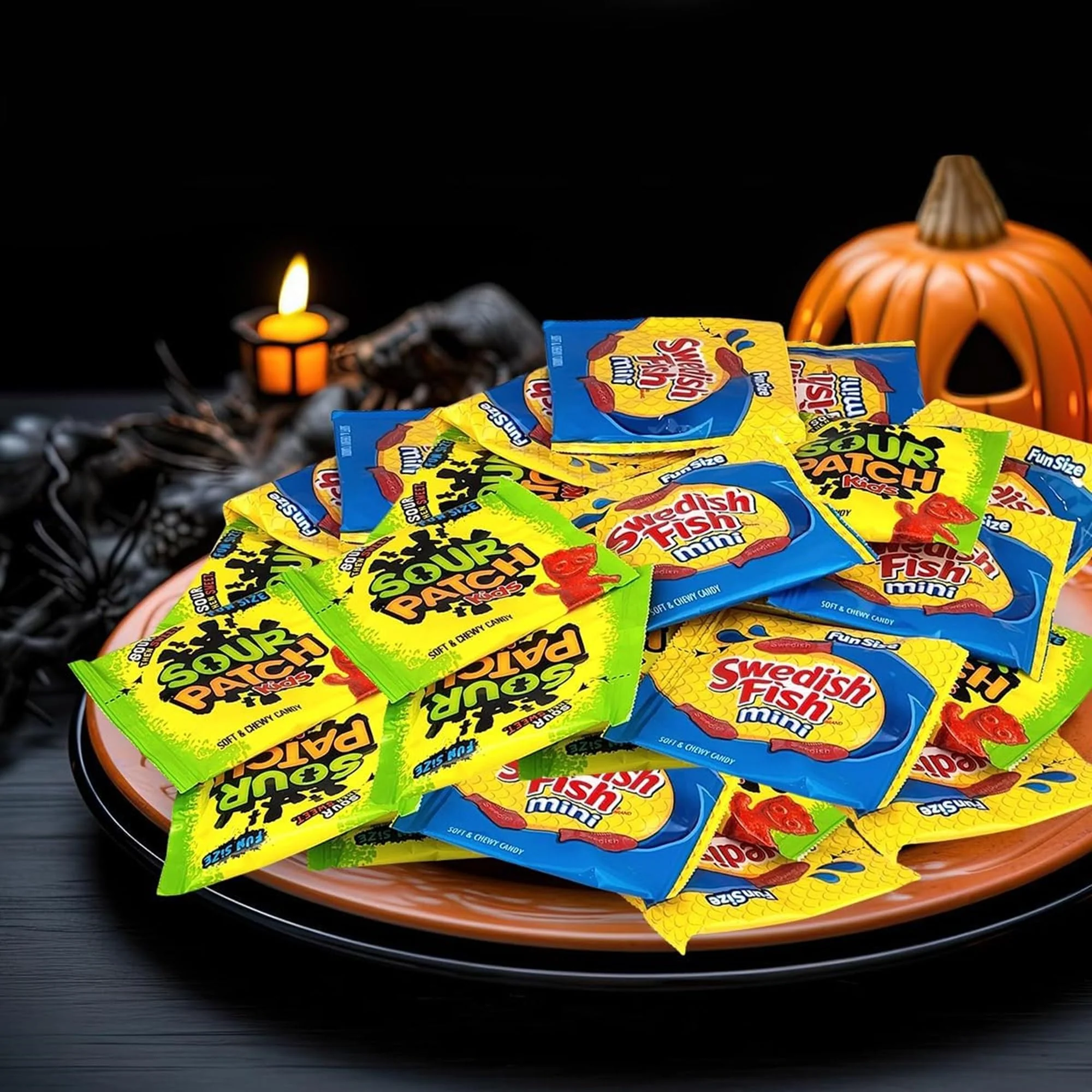 Halloween Bulk Candy Of 5 lb of Sours Patch For Kids And Swedish Fish Mini Soft And Chewy Candy Variety Snack Bulk Order. Individually Wrapped Fun Size Pouches, 0.5 Ounce, Huge 200 Ct. Christmas Candy - Image 2