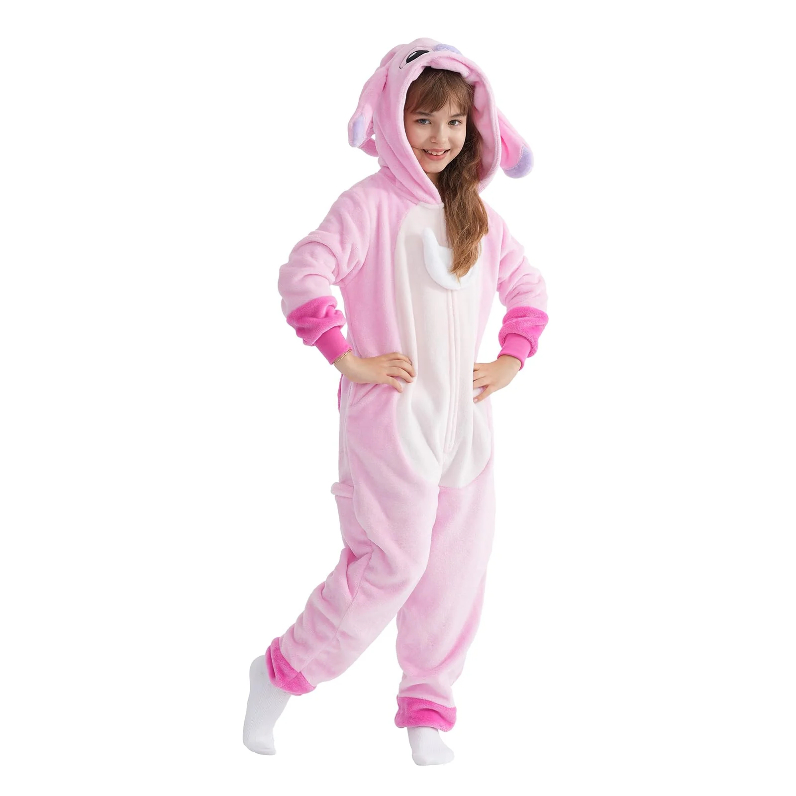 Halloween Christmas Unisex Kids Flannel Cosplay Onesie Costume Outfit Suit for Girls and Boys (Pink Stitch, 10 Years) - Image 2