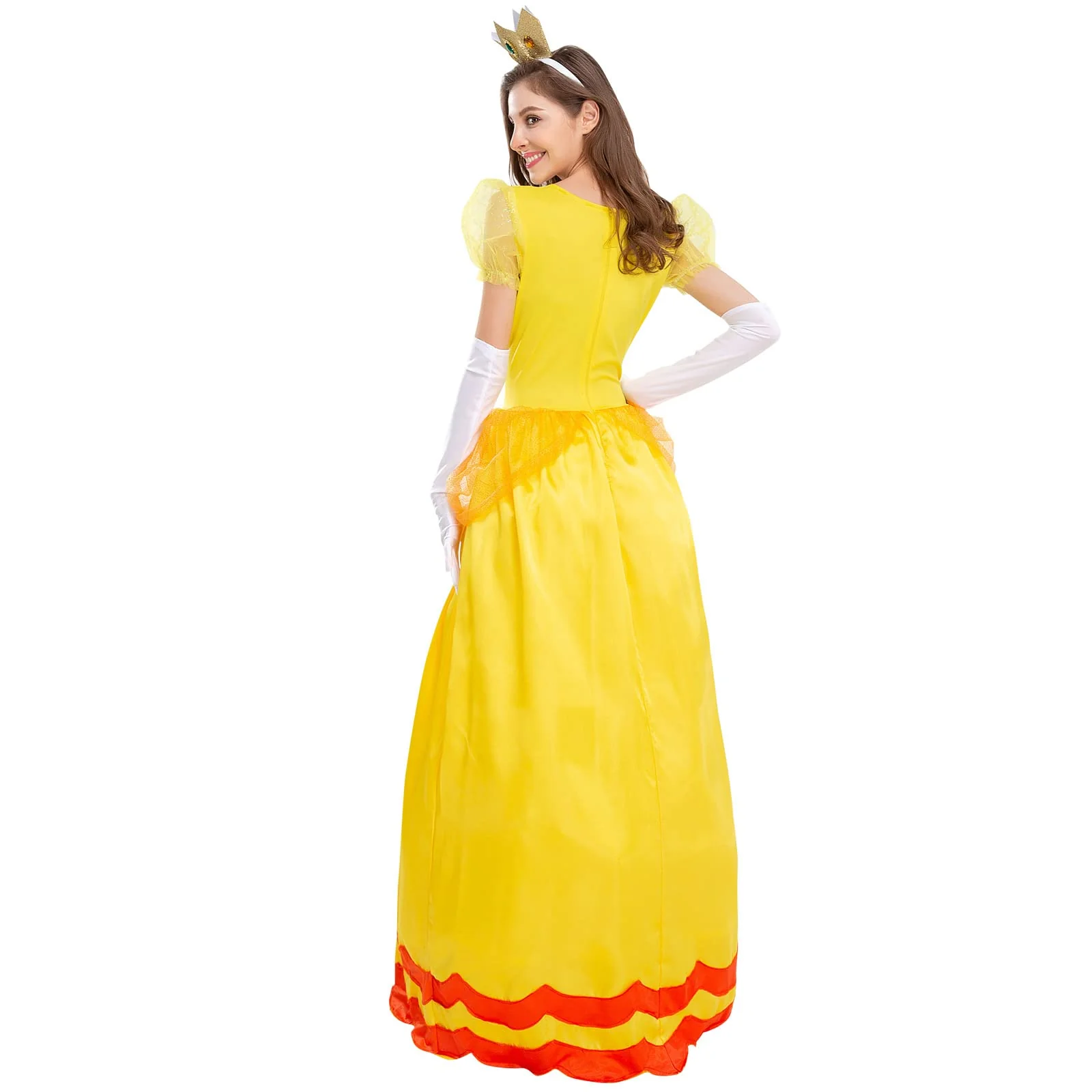 Halloween Costumes for Women: Princess Cosplay Costume for Women Yellow Princess Dress with Crown Role Play Adult Clothes Set Birthday Carnival Party Fancy Dress Up Christmas Outfits Yellow Medium - Image 2