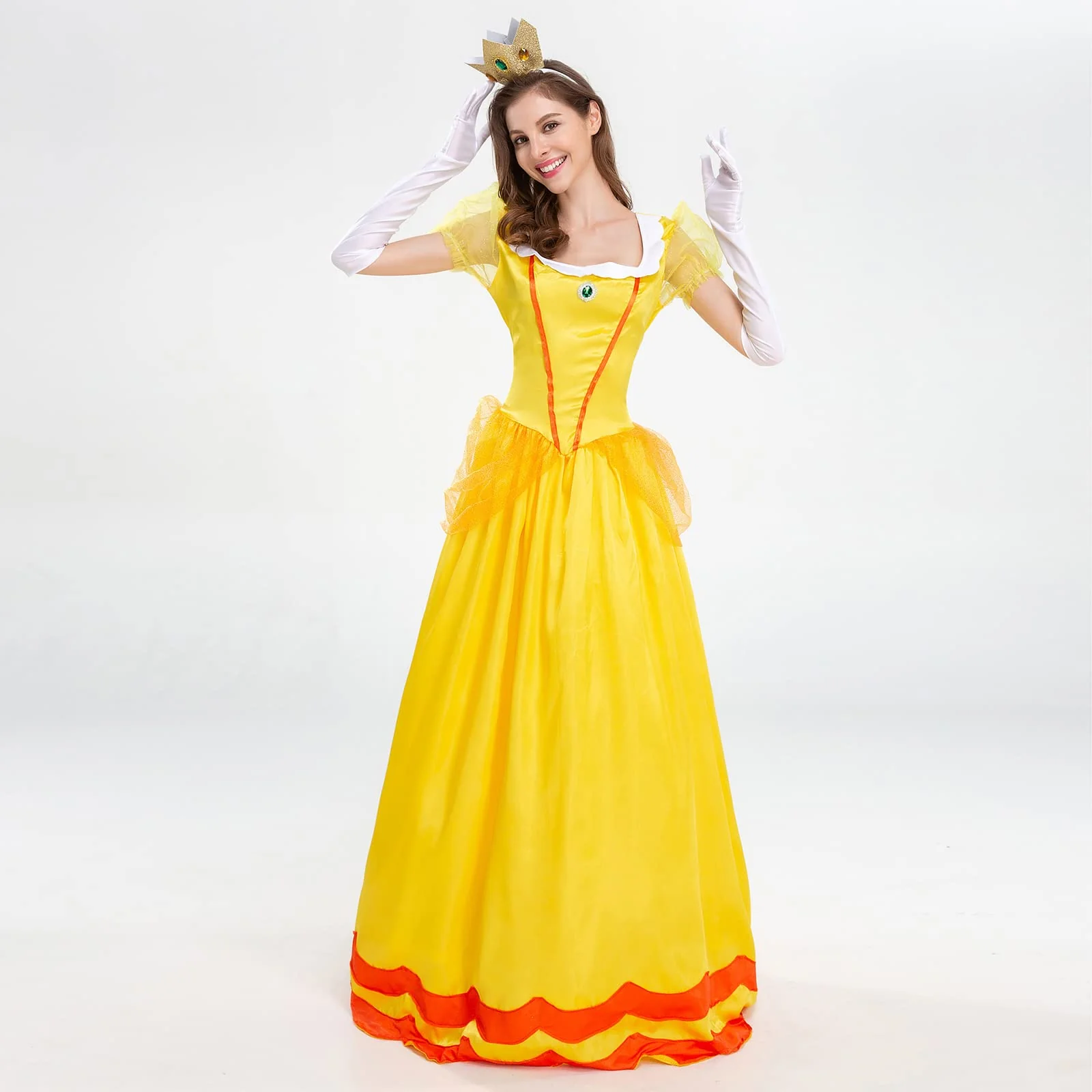 Halloween Costumes for Women: Princess Cosplay Costume for Women Yellow Princess Dress with Crown Role Play Adult Clothes Set Birthday Carnival Party Fancy Dress Up Christmas Outfits Yellow Medium - Image 4
