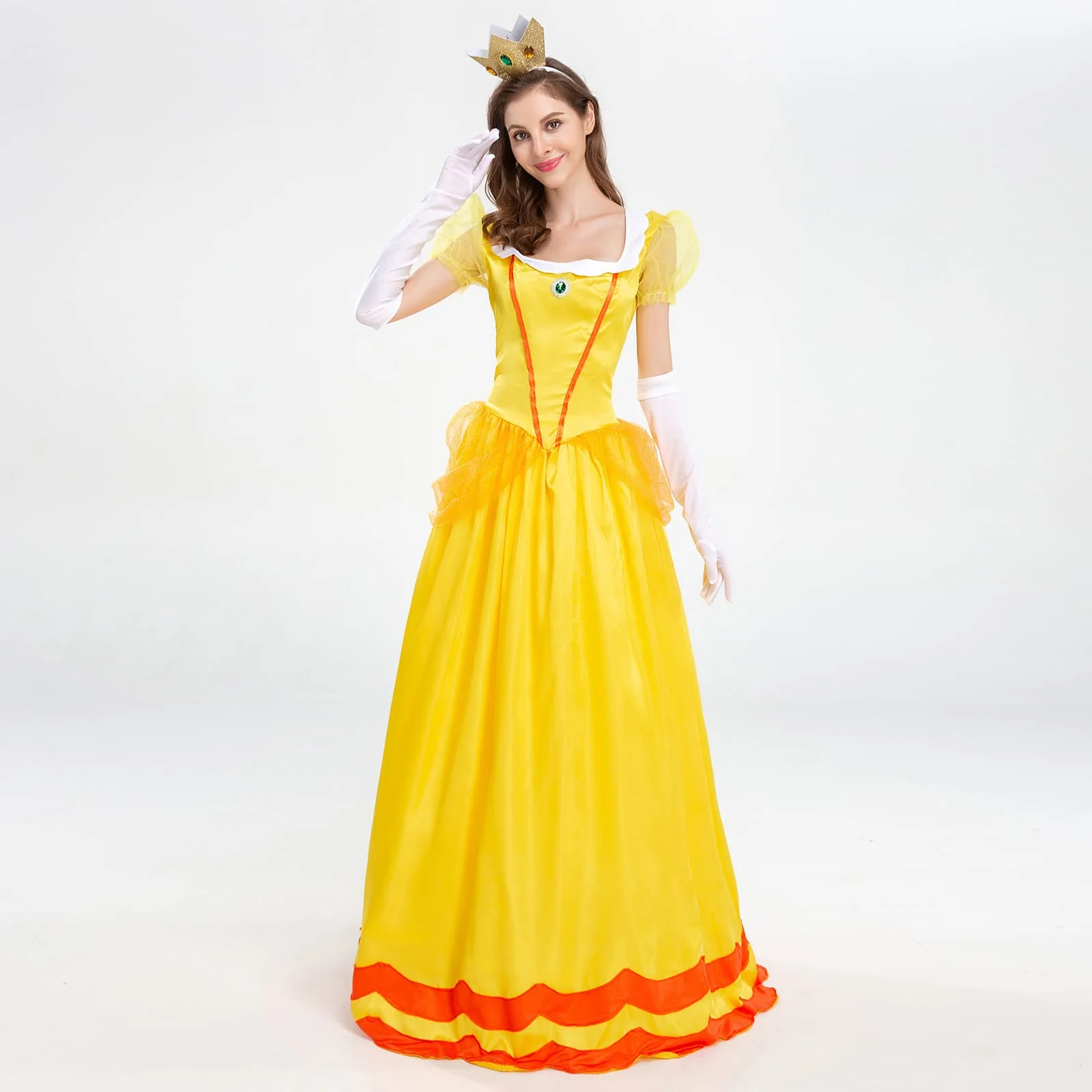 Halloween Costumes for Women: Princess Cosplay Costume for Women Yellow Princess Dress with Crown Role Play Adult Clothes Set Birthday Carnival Party Fancy Dress Up Christmas Outfits Yellow Medium - Image 5