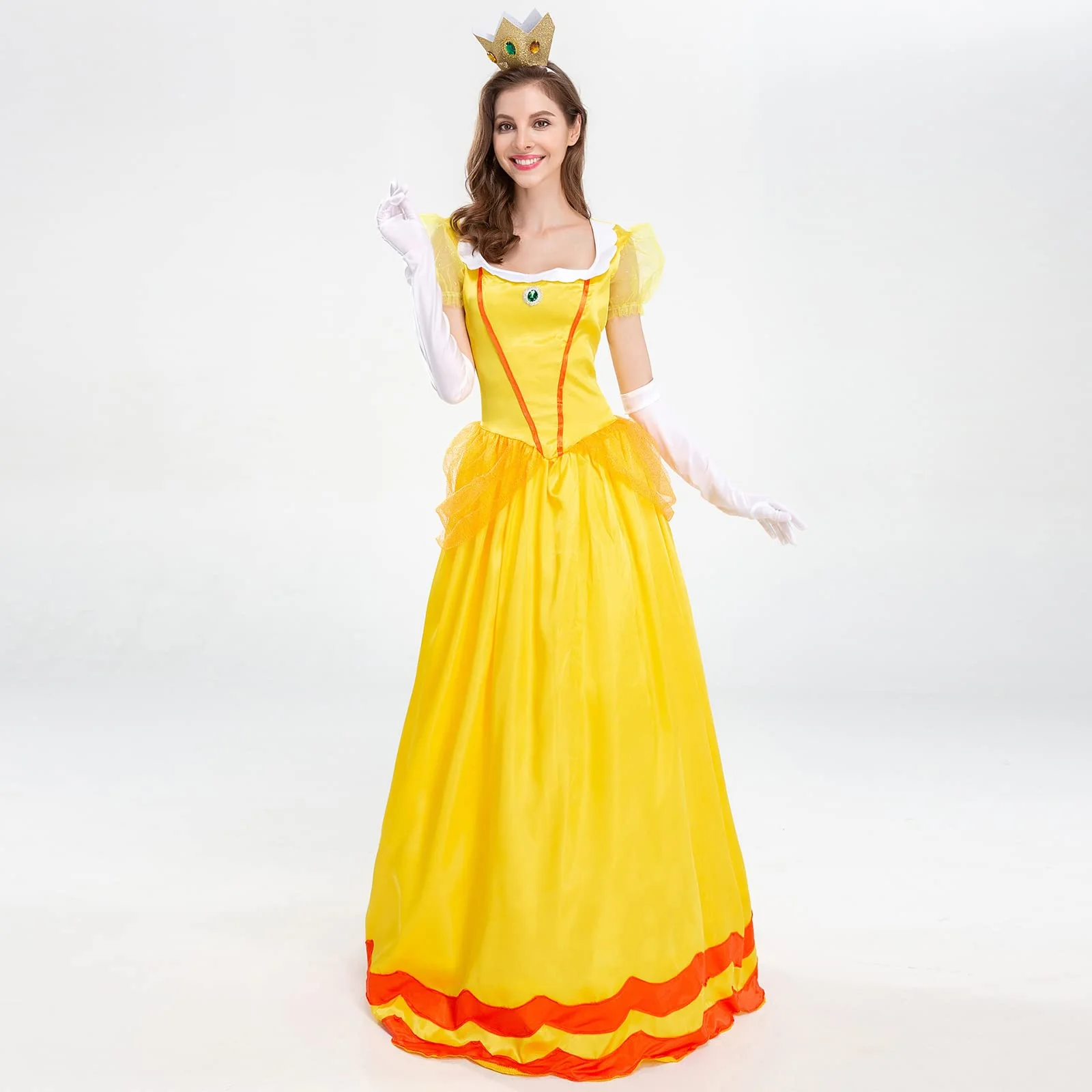 Halloween Costumes for Women: Princess Cosplay Costume for Women Yellow Princess Dress with Crown Role Play Adult Clothes Set Birthday Carnival Party Fancy Dress Up Christmas Outfits Yellow Medium - Image 6