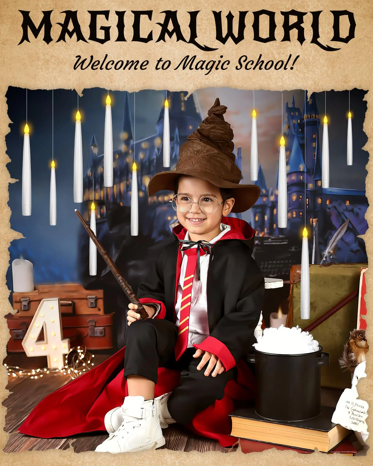 Halloween Decor Floating Candles With Wand, 20pcs Magic Hanging Candles With Remote, 6.3IN Flameless Taper Led Candle Battery Operated Floating Window Candle, Decor for Christmas, Wedding, Halloween - Image 9