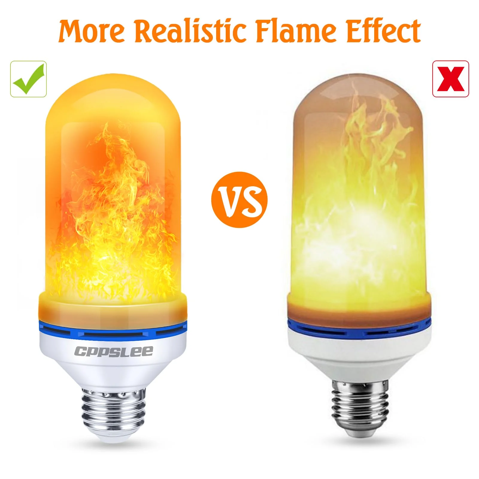 Halloween Decorations Upgraded LED Flame Light Bulbs, 4 Modes Fire Flame Bulb, E26 Base Flickering Light Bulbs, Christmas Decorations Outdoor Indoor Patio Home Decor (Yellow, 2 Pack) - Image 3