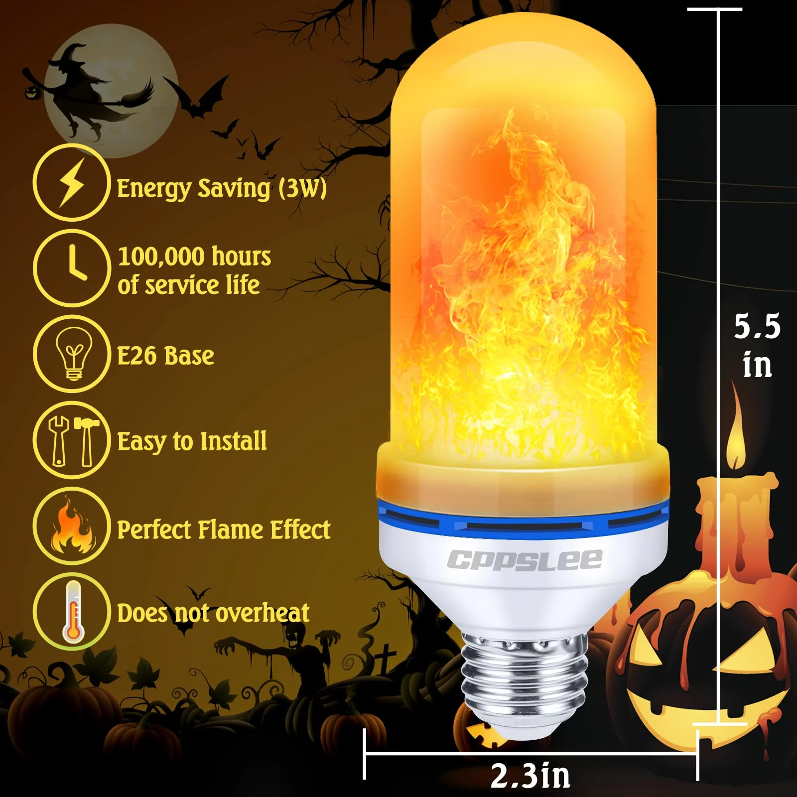 Halloween Decorations Upgraded LED Flame Light Bulbs, 4 Modes Fire Flame Bulb, E26 Base Flickering Light Bulbs, Christmas Decorations Outdoor Indoor Patio Home Decor (Yellow, 2 Pack) - Image 4