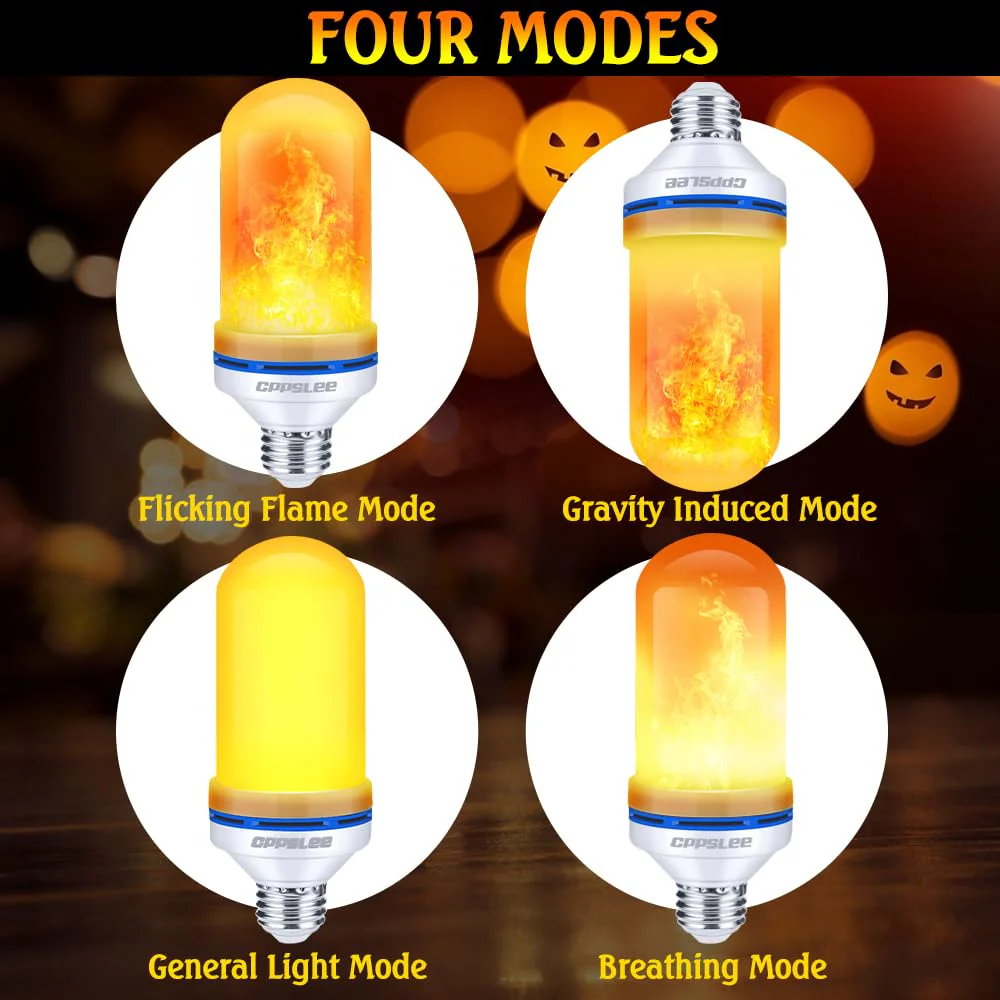 Halloween Decorations Upgraded LED Flame Light Bulbs, 4 Modes Fire Flame Bulb, E26 Base Flickering Light Bulbs, Christmas Decorations Outdoor Indoor Patio Home Decor (Yellow, 2 Pack) - Image 7