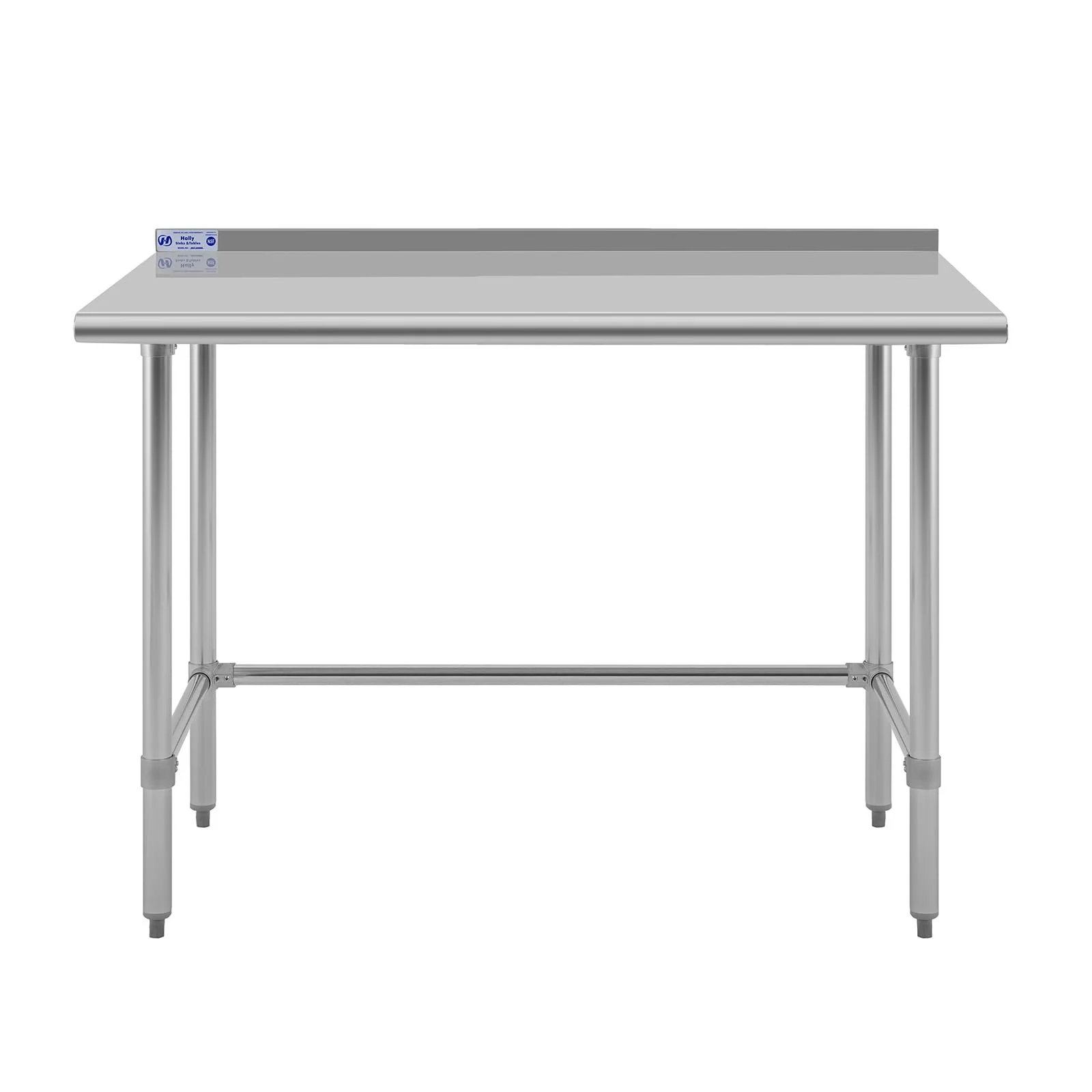 Hally Open Base Stainless Steel Table 24 x 48 Inches, NSF Commercial Heavy Duty Prep & Work Table with Backplash and Galvanized Legs for Restaurant, Home and Hotel