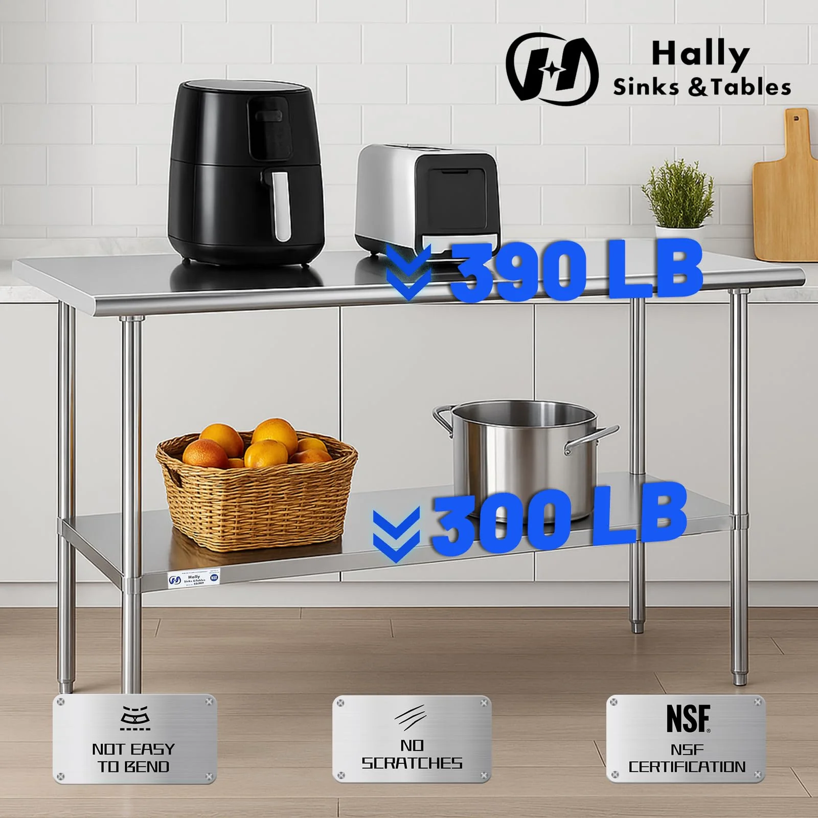 Hally Stainless Steel Table for Prep & Work 18 x 48 Inches, NSF Commercial Heavy Duty Table with Undershelf and Galvanized Legs for Restaurant, Home and Hotel - Image 5