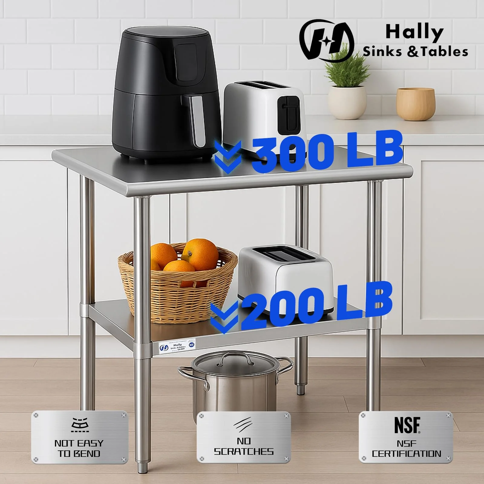 Hally Stainless Steel Table for Prep & Work 24 x 12 Inches, NSF Commercial Heavy Duty Table with Undershelf and Galvanized Legs for Restaurant, Home and Hotel - Image 5