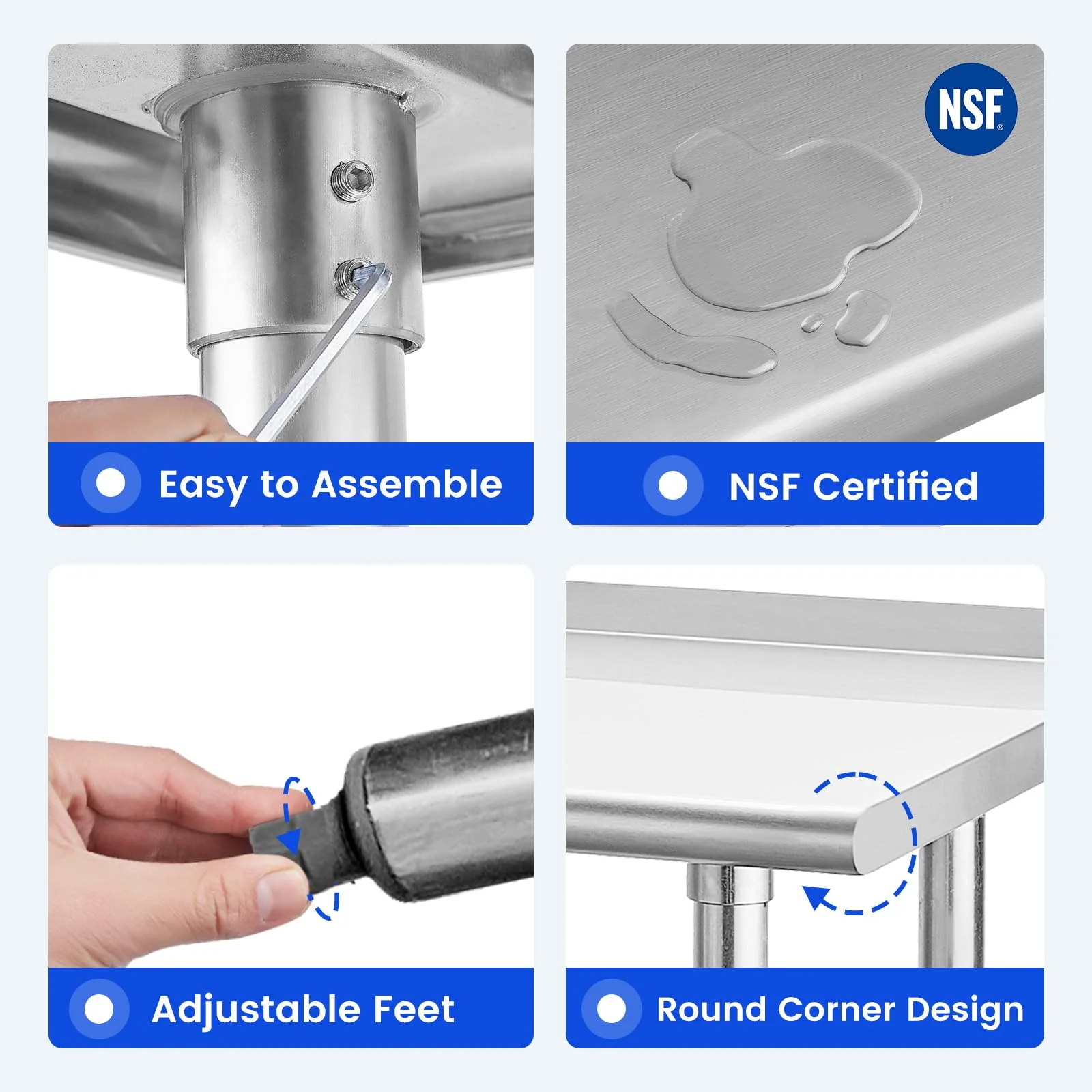 Hally Stainless Steel Table for Prep & Work 24 x 48 Inches, NSF Commercial Heavy Duty Table with Undershelf and Backsplash for Restaurant, Home and Hotel - Image 4
