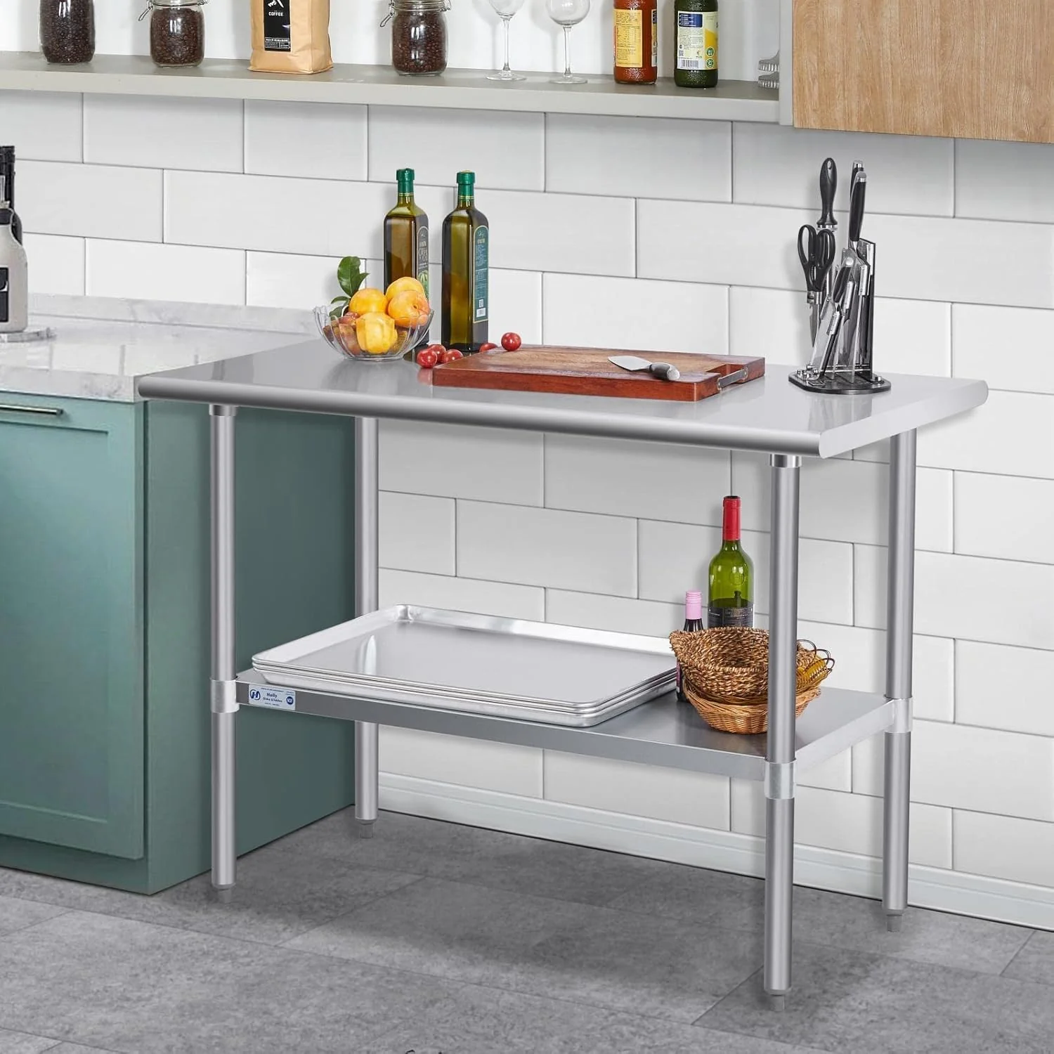 Hally Stainless Steel Table for Prep & Work 24 x 48 Inches, NSF Commercial Heavy Duty Table with Undershelf and Galvanized Legs for Restaurant, Home and Hotel - Image 8